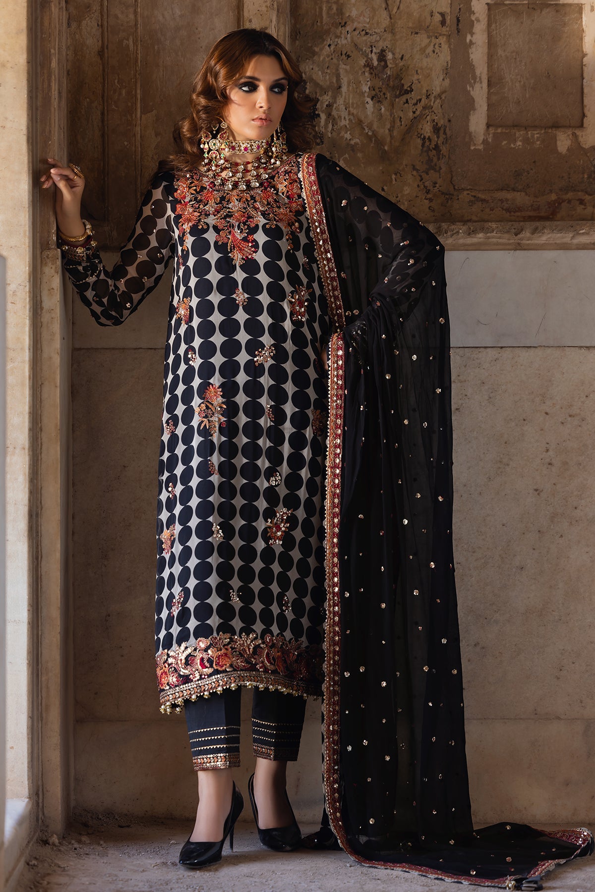 Pakistani Suits 3-PC Unstitched Embroidered Chiffon VSL5-13 Al Libaas