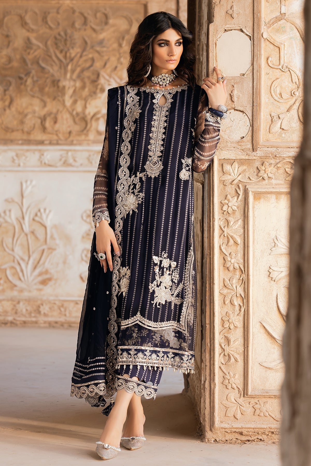 Pakistani Suits 3-PC Unstitched Embroidered Chiffon VSL5-15 Al Libaas