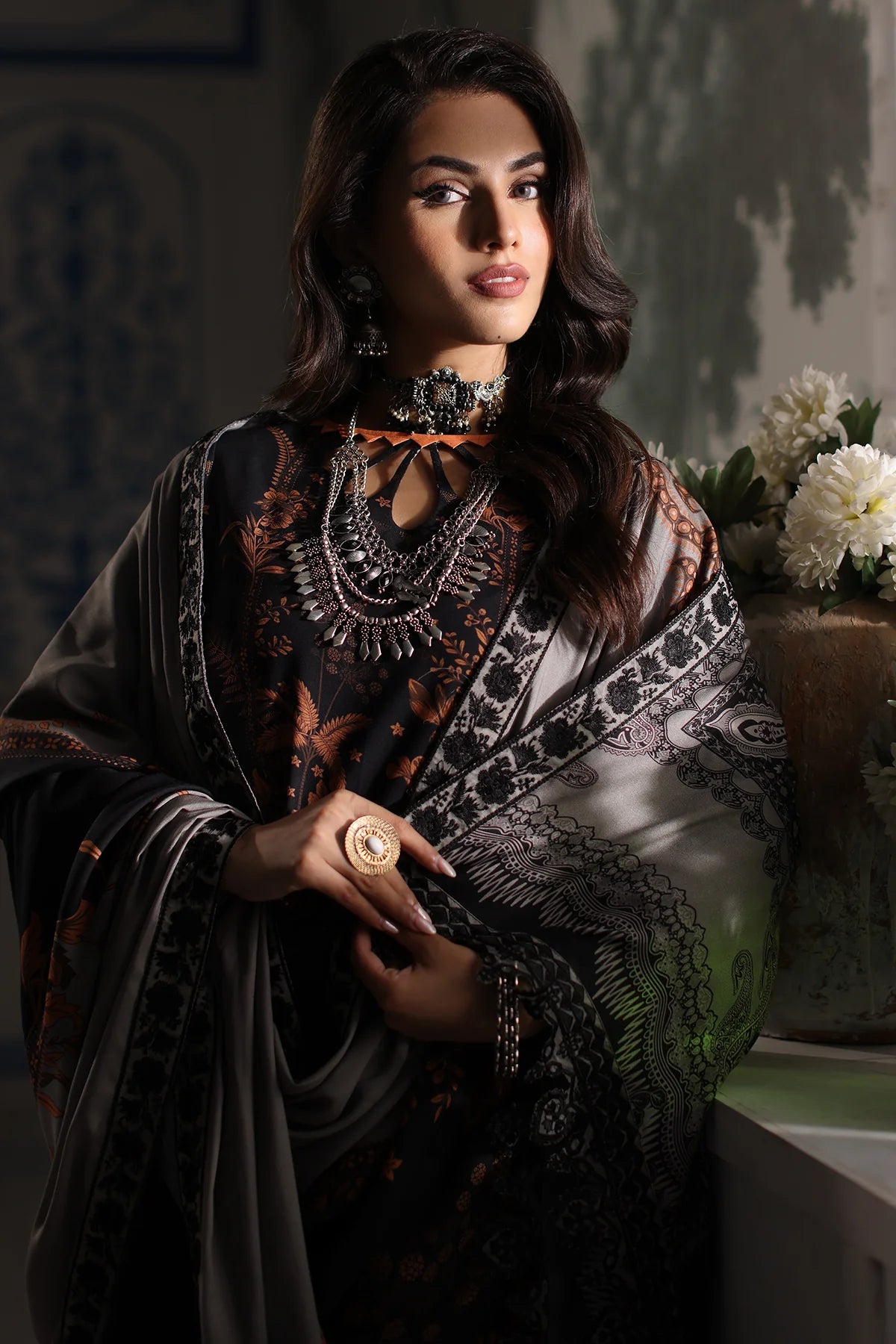 Pakistani Suits 3-Pc Embroidered Linen Shawl Suit Collection CVW4-01 Al Libaas