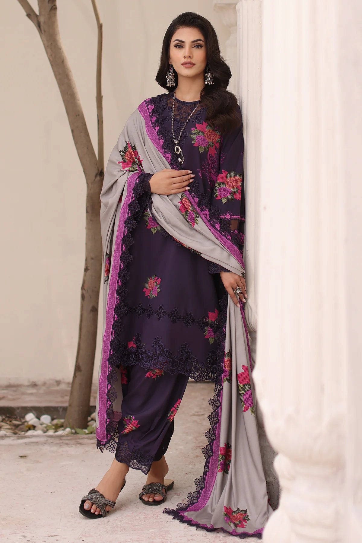 Pakistani Suits 3-Pc Embroidered Linen Shawl Suit Collection CVW4-03 Al Libaas