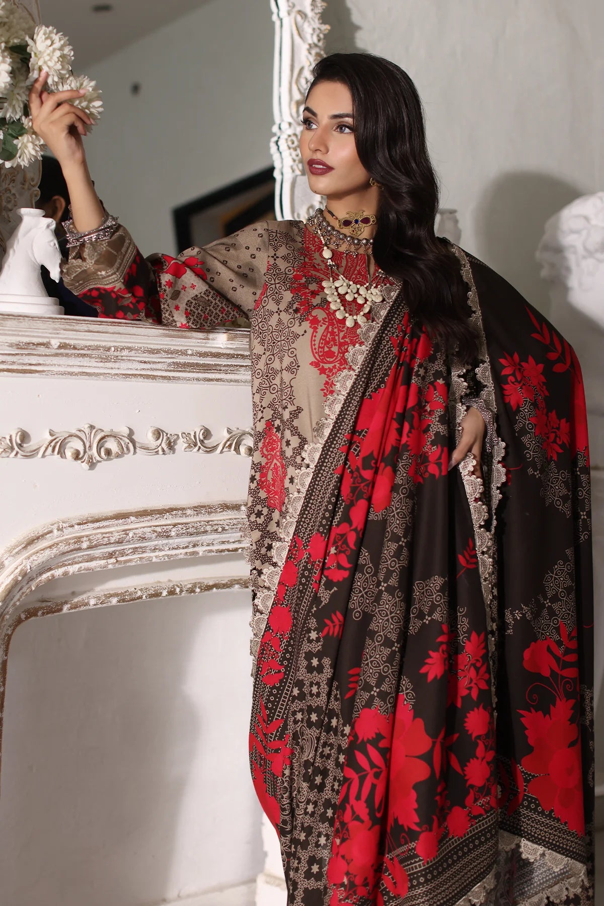 Pakistani Suits 3-Pc Embroidered Linen Shawl Suit Collection CVW4-04 Al Libaas