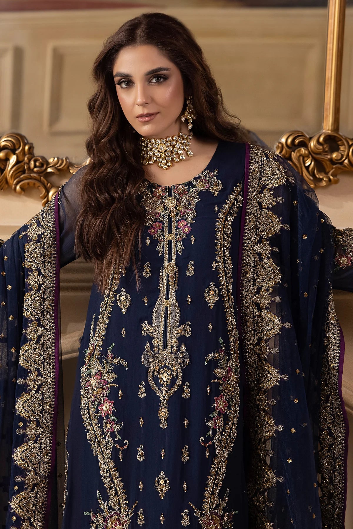 Pakistani Suits 3-Pc Unstitched Premium Luxury Handwork Chiffon with Premium Embroidered Dupatta DJW4-01 Al Libaas