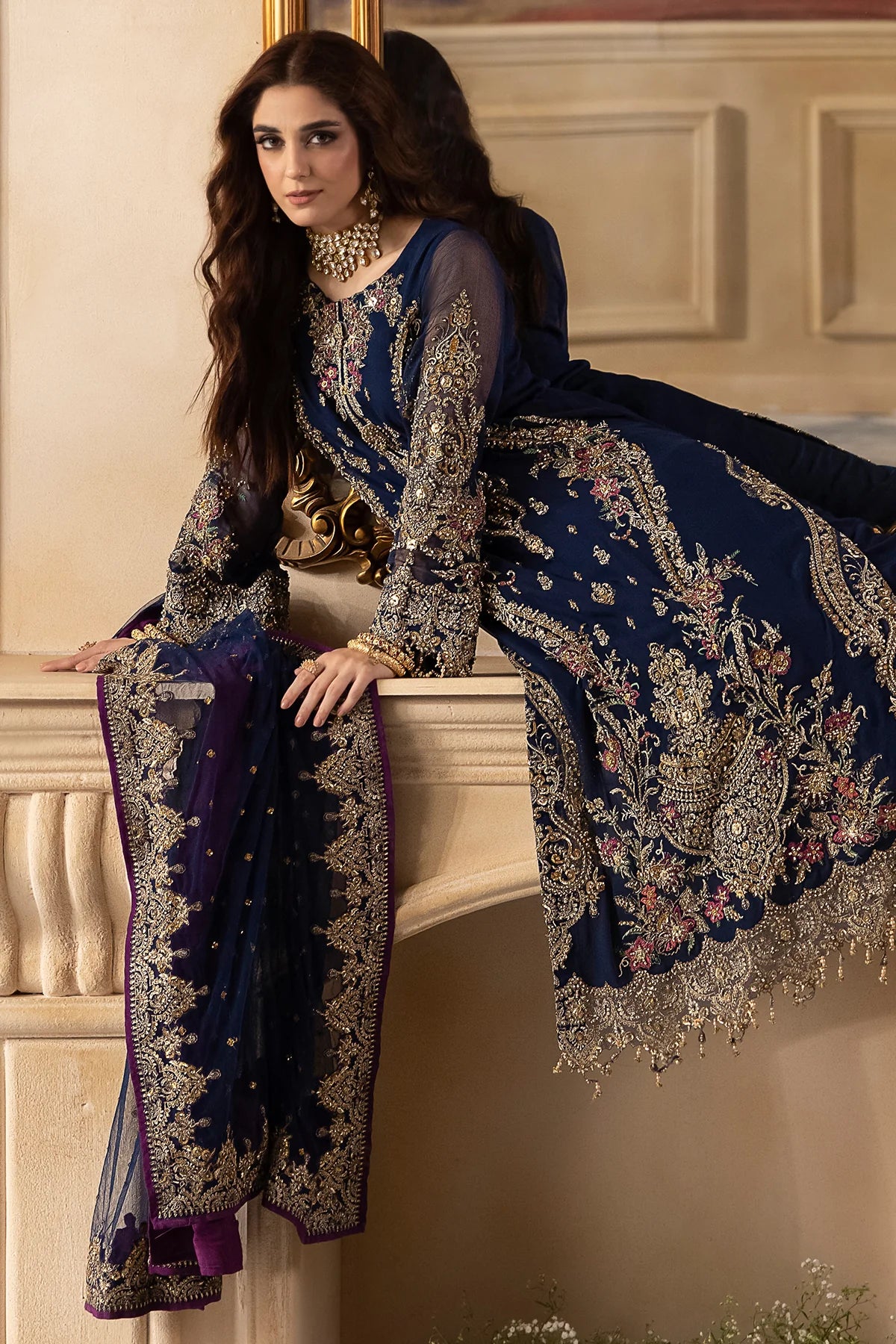 Pakistani Suits 3-Pc Unstitched Premium Luxury Handwork Chiffon with Premium Embroidered Dupatta DJW4-01 Al Libaas