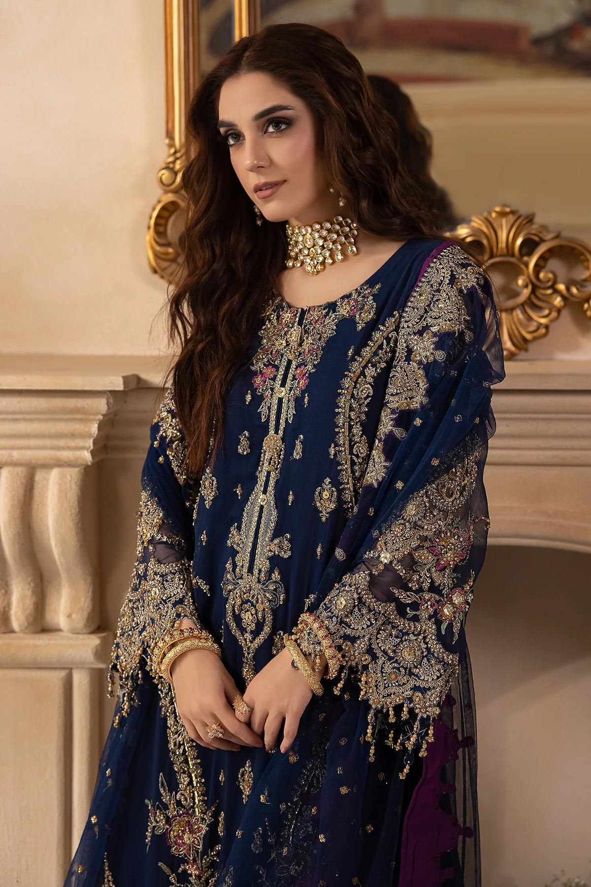 Pakistani Suits 3-Pc Unstitched Premium Luxury Handwork Chiffon with Premium Embroidered Dupatta DJW4-01 Al Libaas