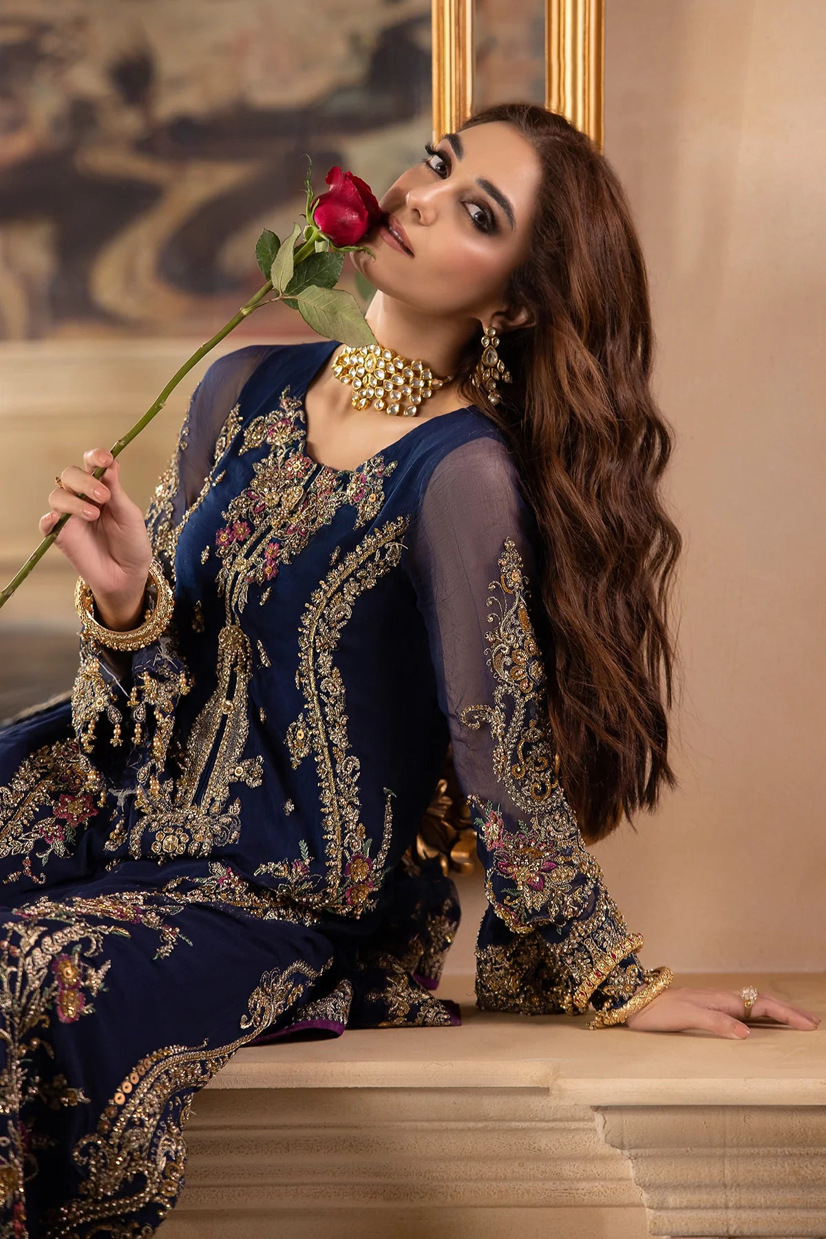 Pakistani Suits 3-Pc Unstitched Premium Luxury Handwork Chiffon with Premium Embroidered Dupatta DJW4-01 Al Libaas