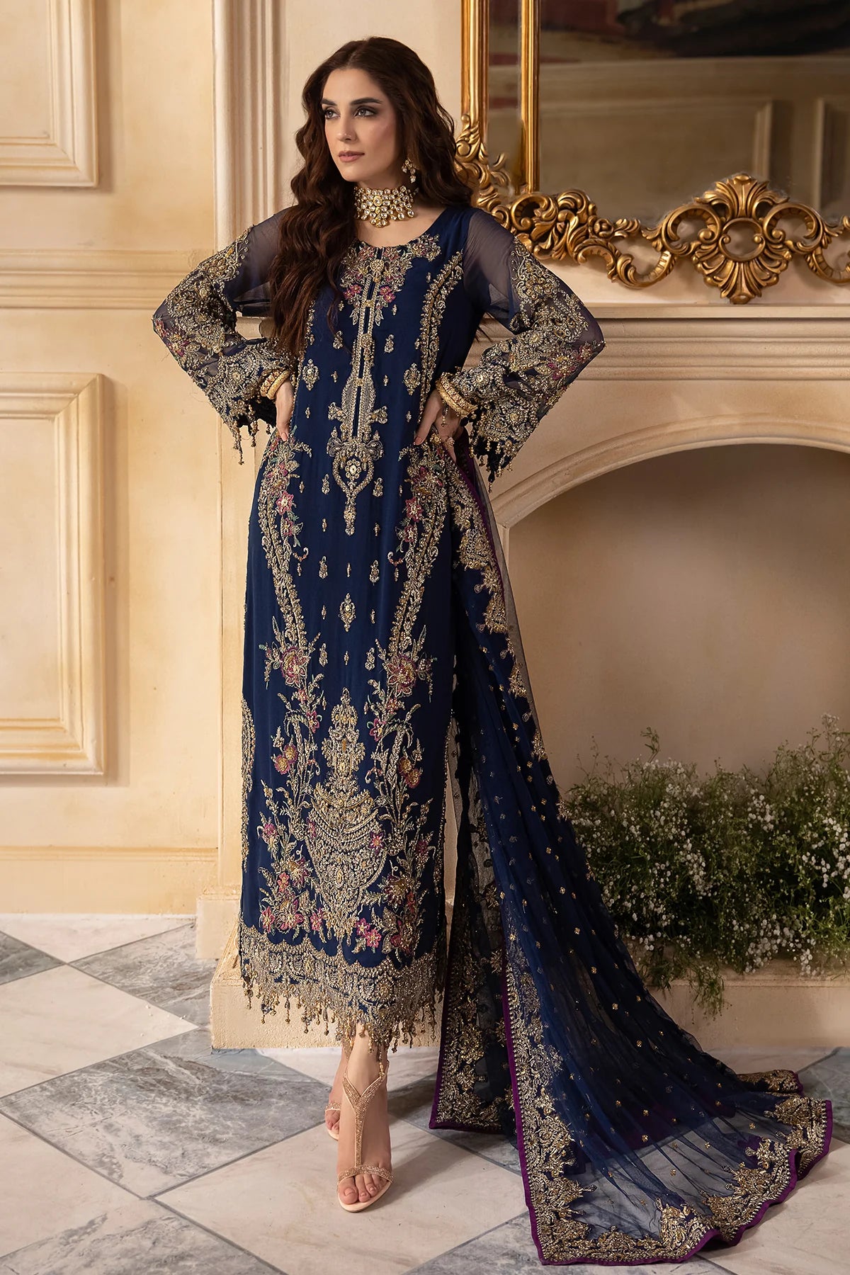 Pakistani Suits 3-Pc Unstitched Premium Luxury Handwork Chiffon with Premium Embroidered Dupatta DJW4-01 Al Libaas