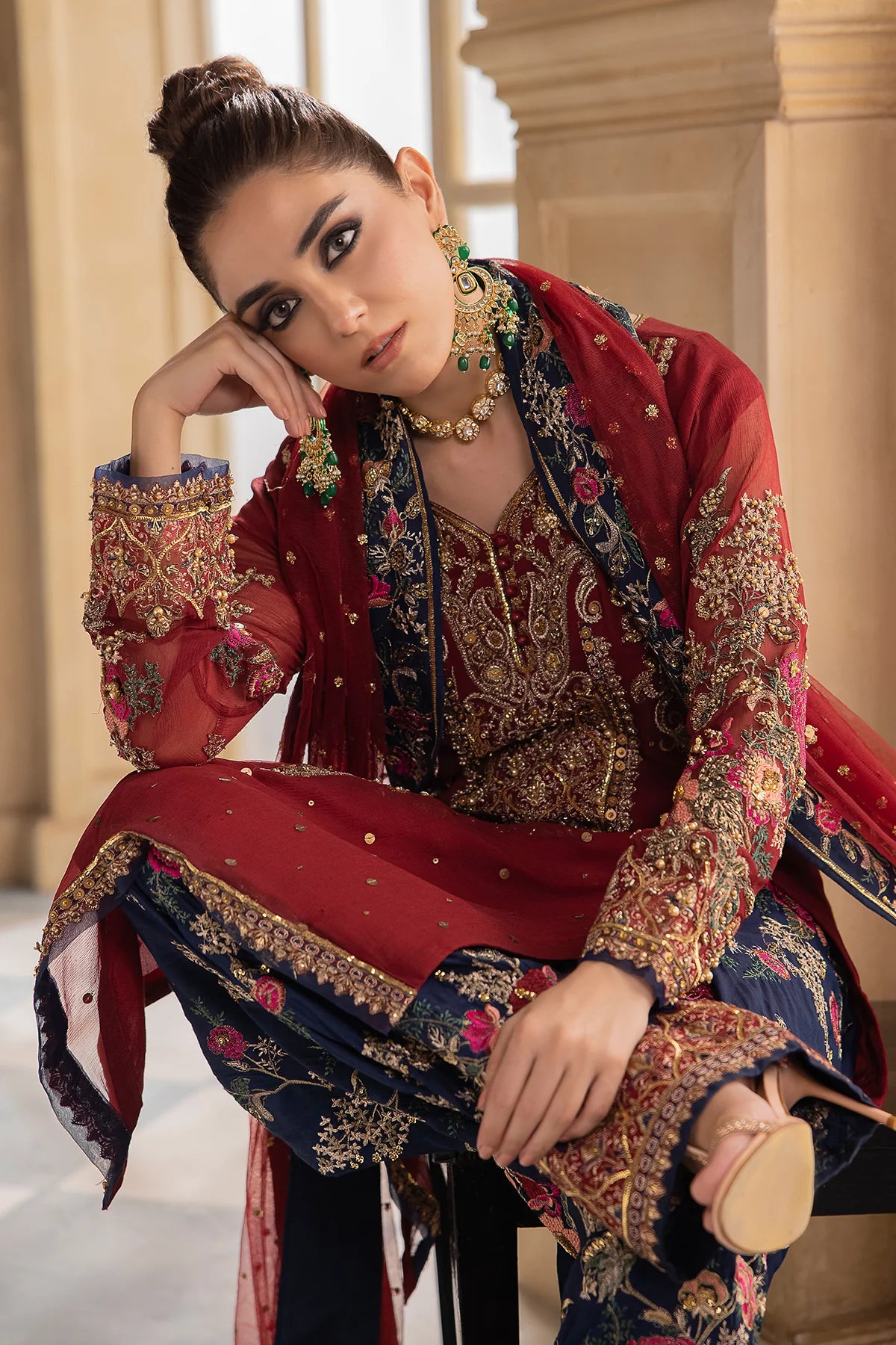 Pakistani Suits 3-Pc Unstitched Premium Luxury Handwork Chiffon with Premium Embroidered Dupatta DJW4-02 Al Libaas