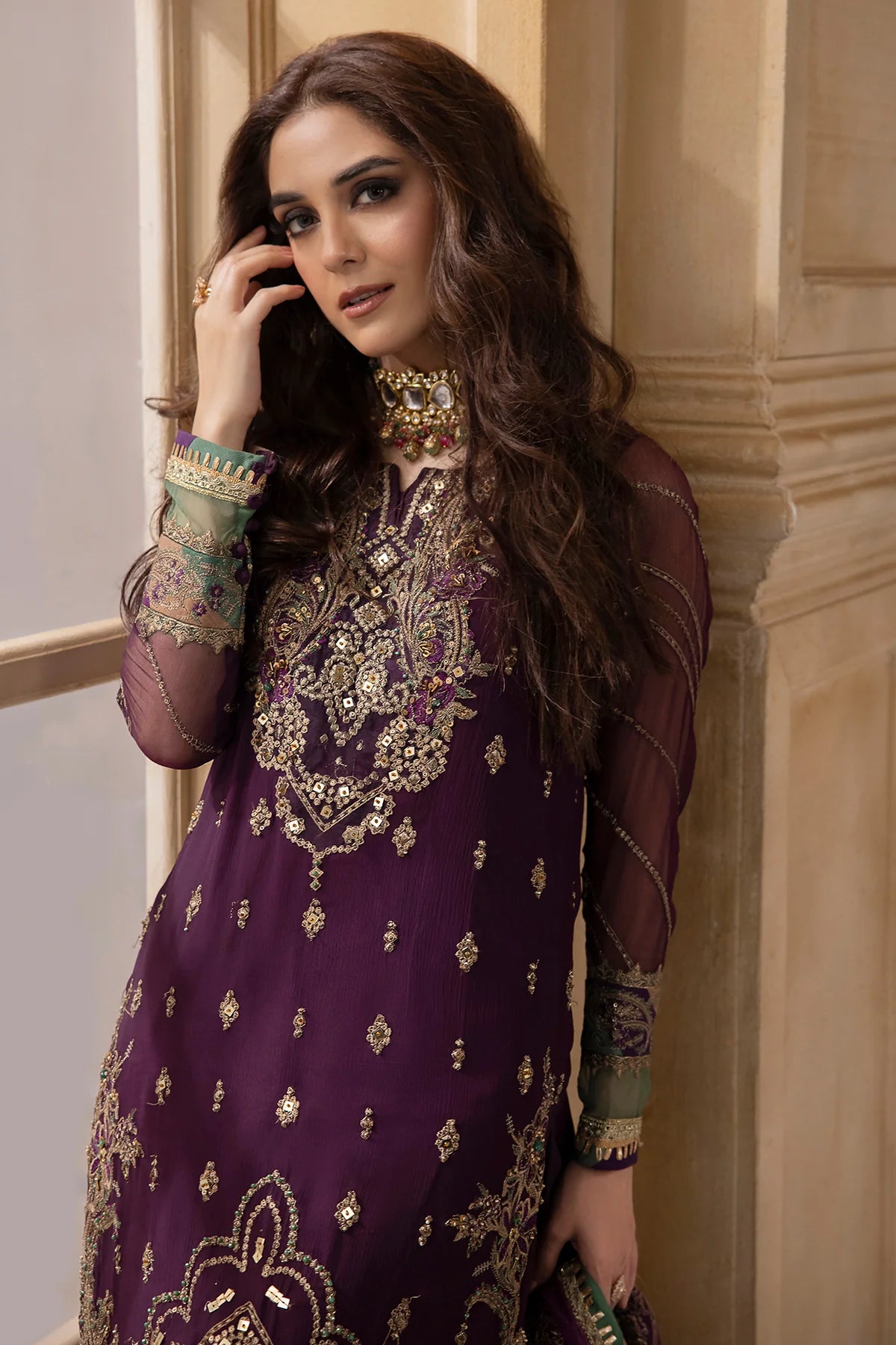 Pakistani Suits 3-Pc Unstitched Premium Luxury Handwork Chiffon with Premium Embroidered Dupatta DJW4-03 Al Libaas