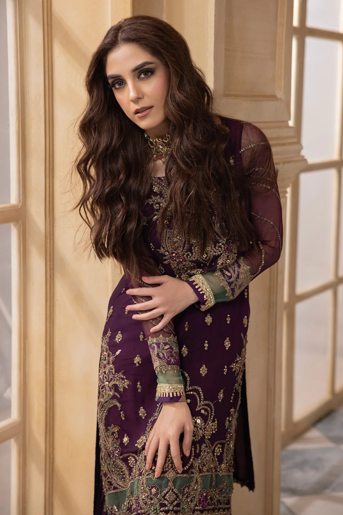 Pakistani Suits 3-Pc Unstitched Premium Luxury Handwork Chiffon with Premium Embroidered Dupatta DJW4-03 Al Libaas