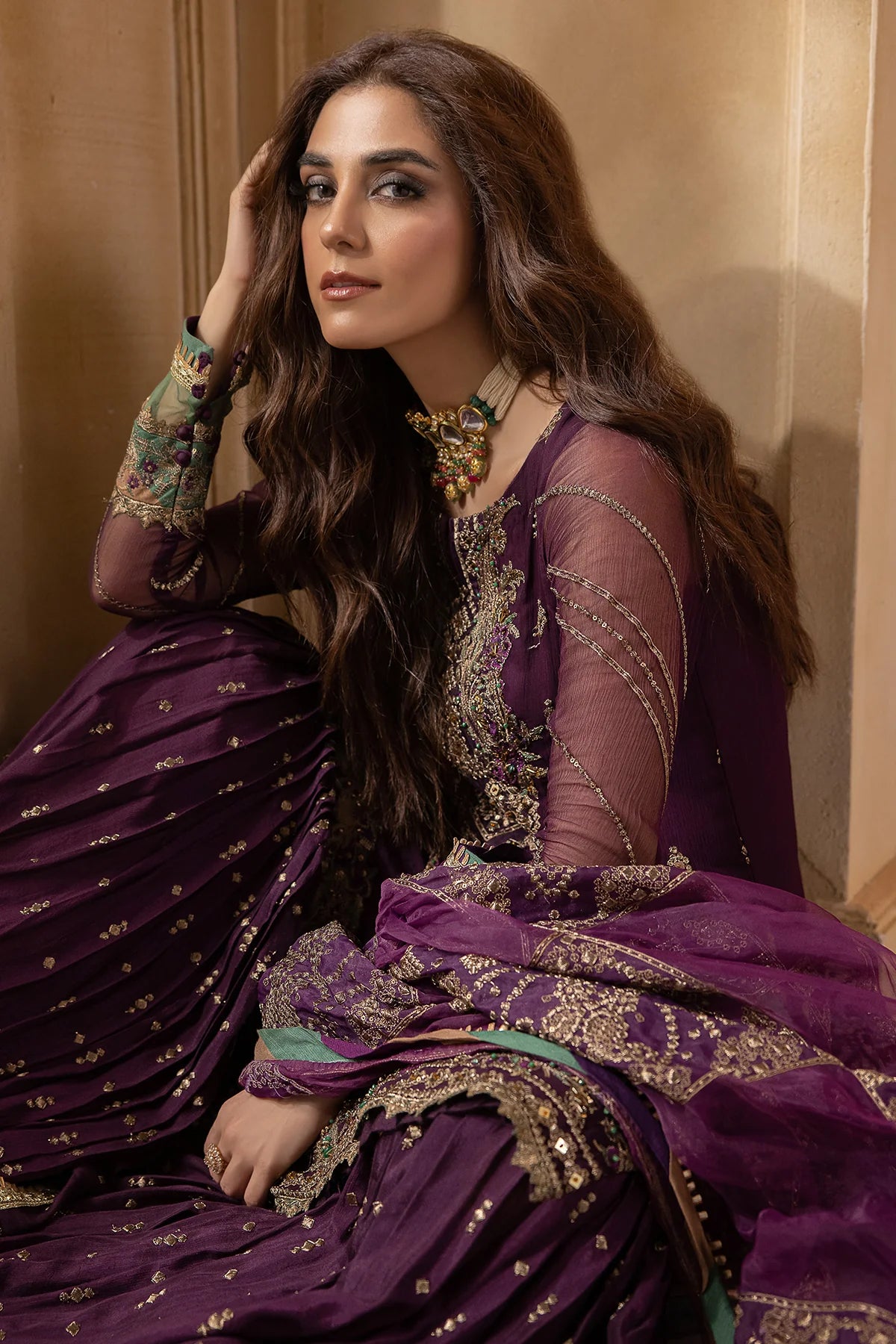 Pakistani Suits 3-Pc Unstitched Premium Luxury Handwork Chiffon with Premium Embroidered Dupatta DJW4-03 Al Libaas