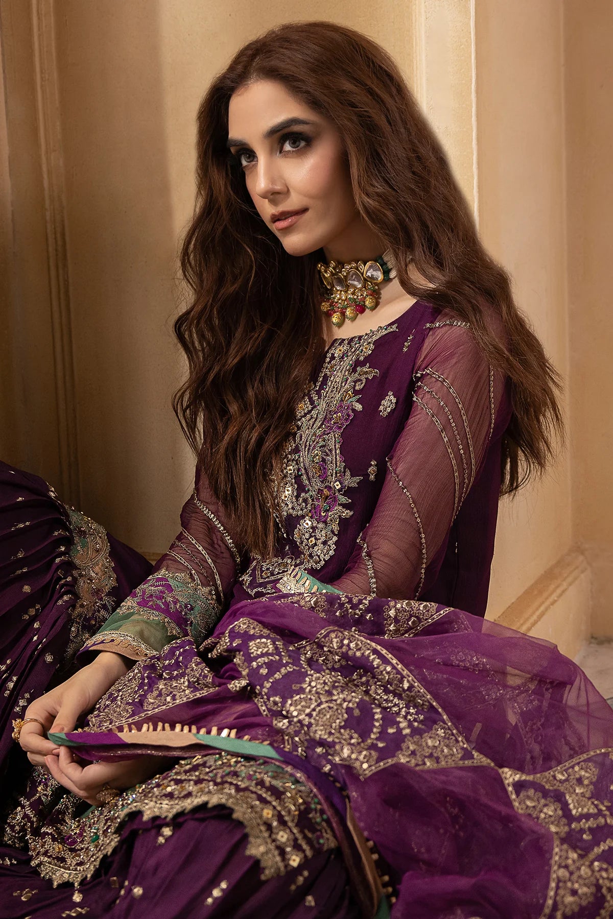 Pakistani Suits 3-Pc Unstitched Premium Luxury Handwork Chiffon with Premium Embroidered Dupatta DJW4-03 Al Libaas