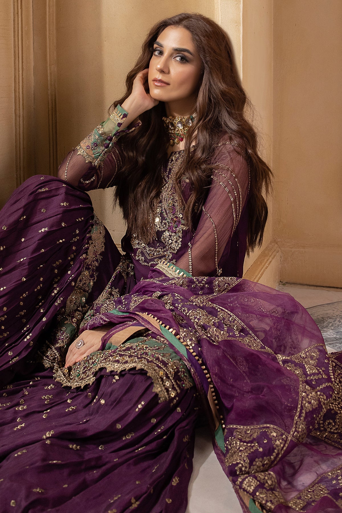 Pakistani Suits 3-Pc Unstitched Premium Luxury Handwork Chiffon with Premium Embroidered Dupatta DJW4-03 Al Libaas