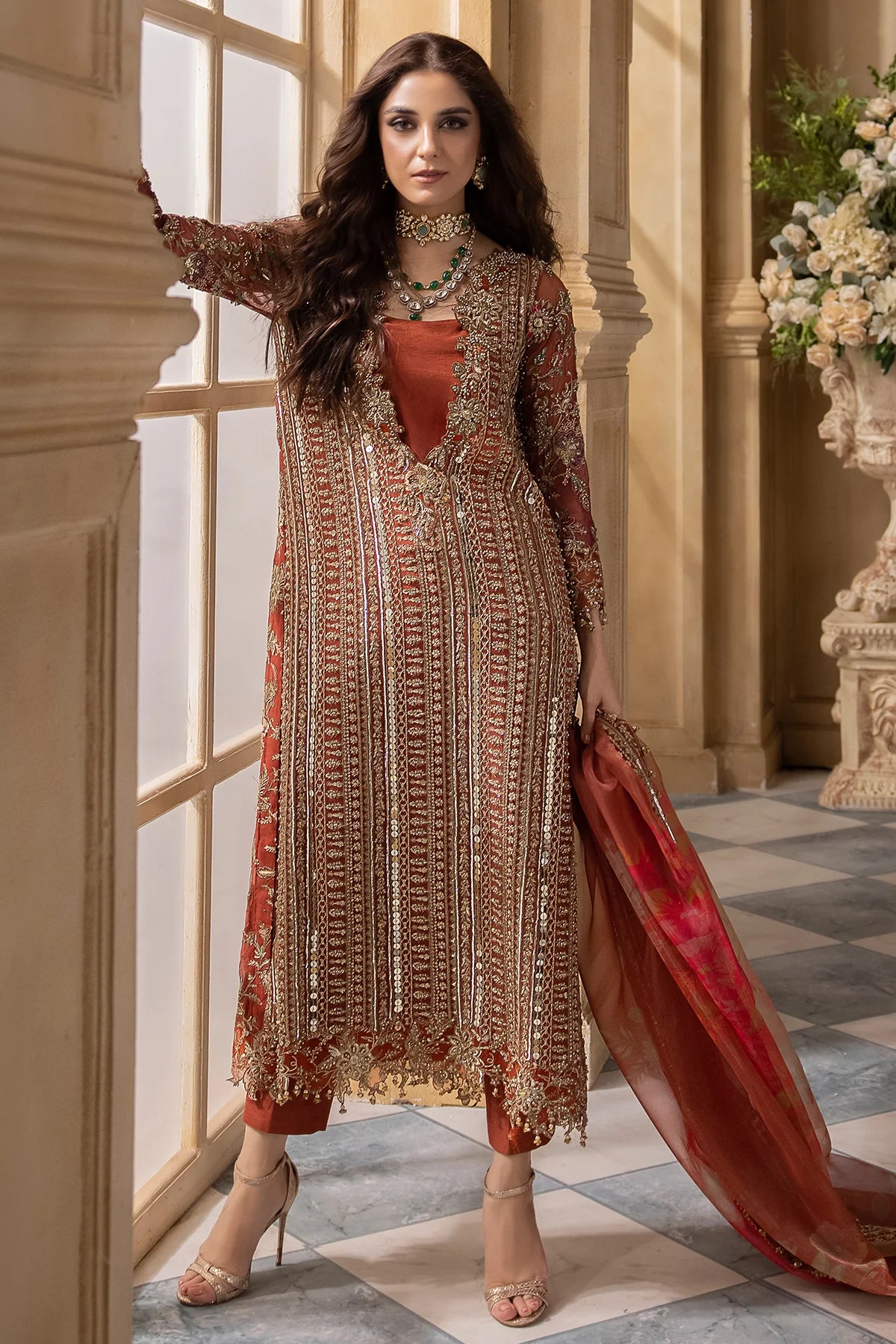 Pakistani Suits 3-Pc Unstitched Premium Luxury Handwork Chiffon with Premium Embroidered Dupatta DJW4-04 Al Libaas