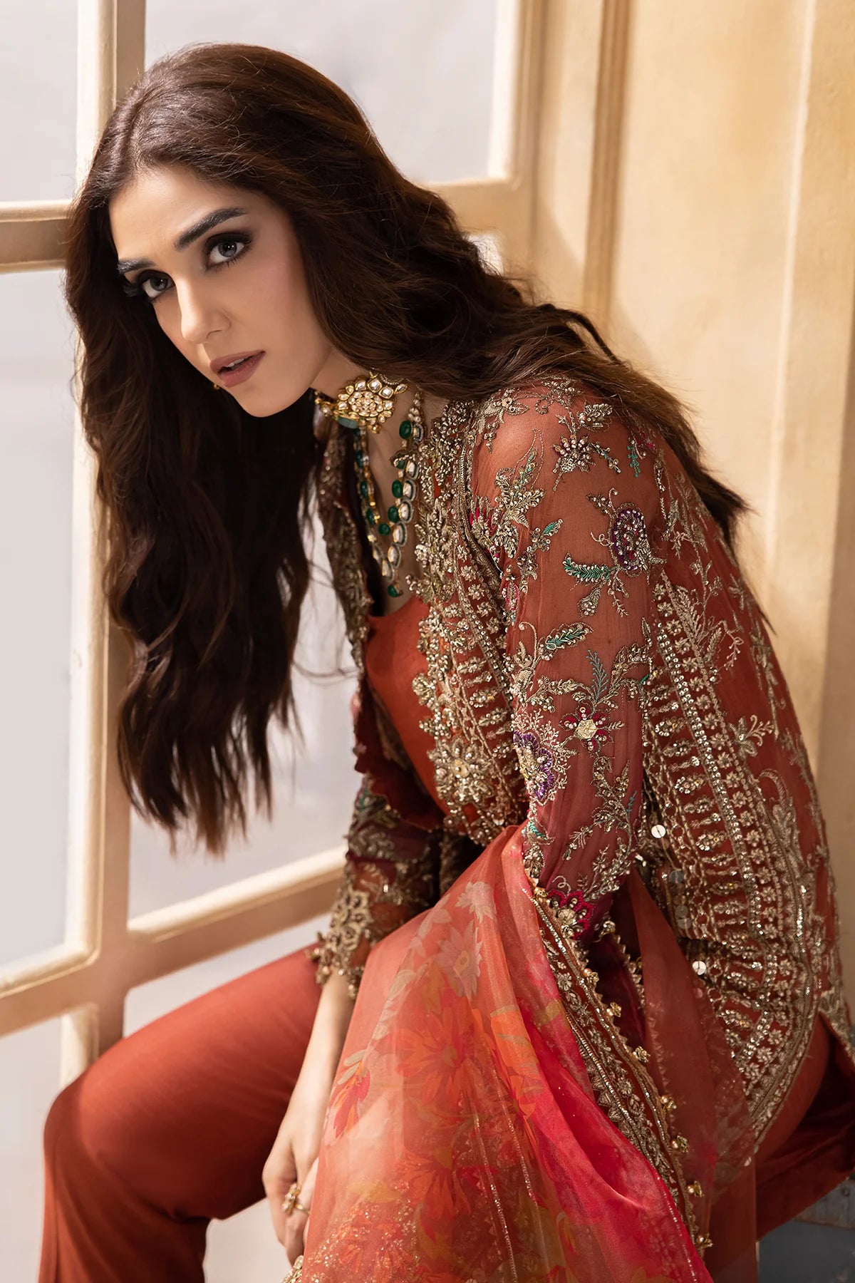 Pakistani Suits 3-Pc Unstitched Premium Luxury Handwork Chiffon with Premium Embroidered Dupatta DJW4-04 Al Libaas