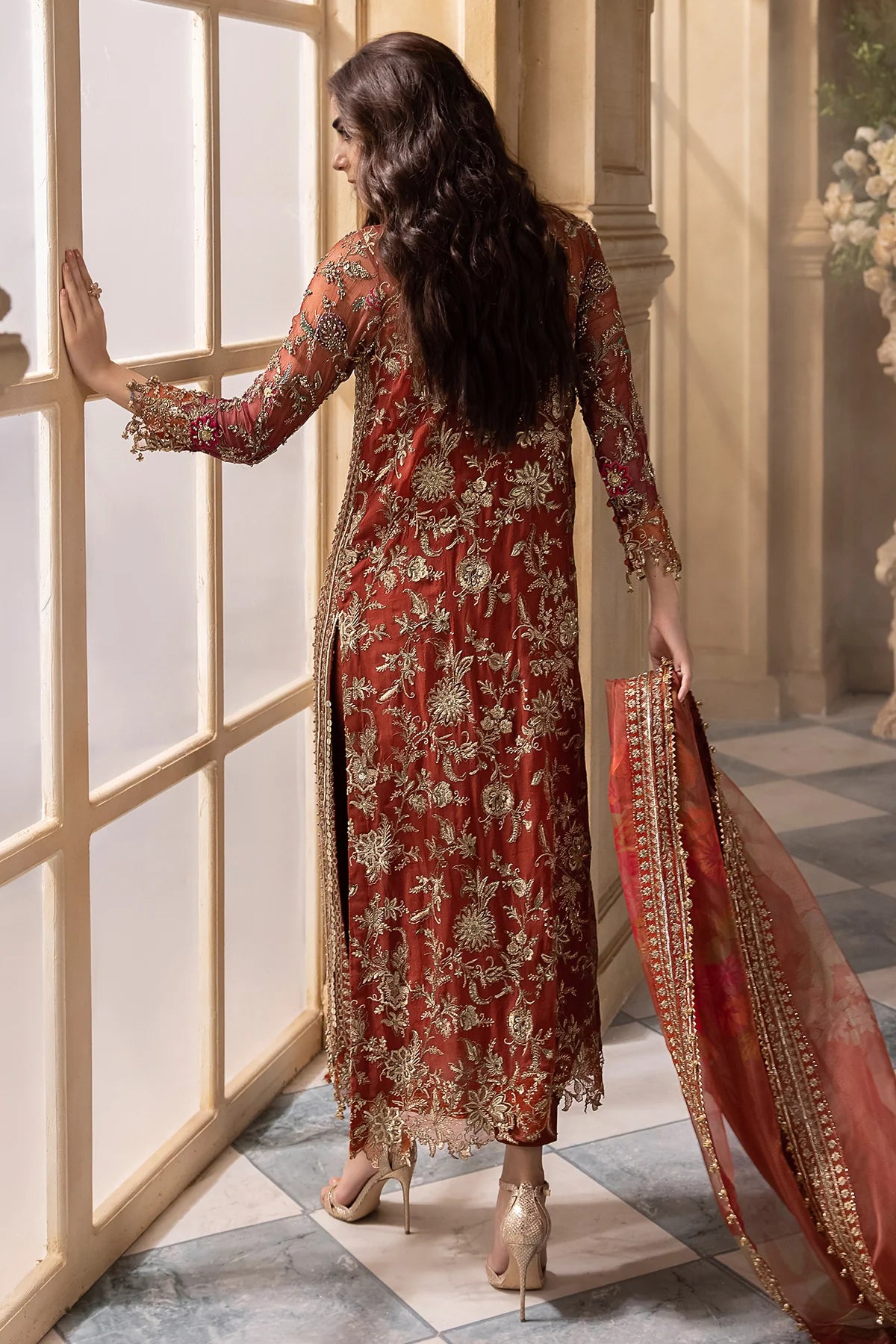 Pakistani Suits 3-Pc Unstitched Premium Luxury Handwork Chiffon with Premium Embroidered Dupatta DJW4-04 Al Libaas