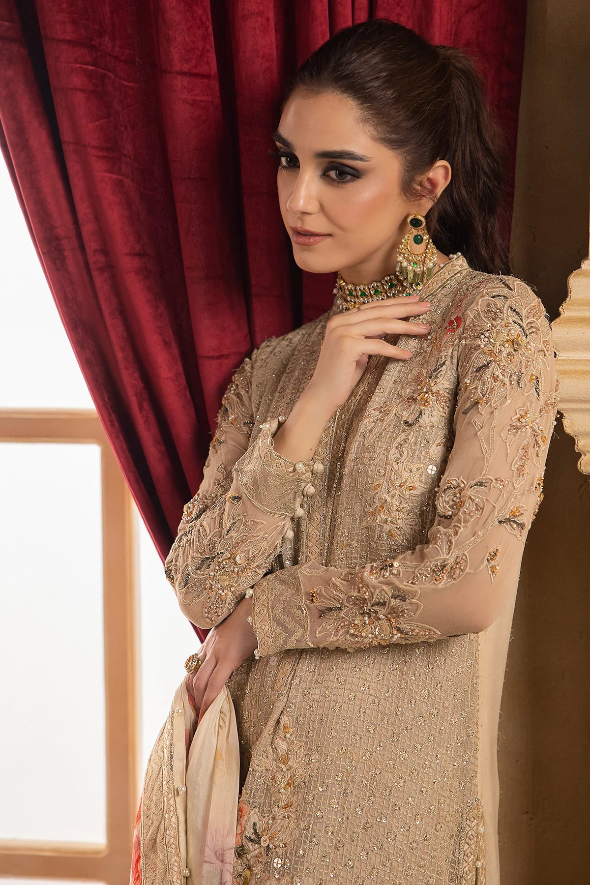 Pakistani Suits 3-Pc Unstitched Premium Luxury Handwork Chiffon with Premium Embroidered Dupatta DJW4-05 Al Libaas