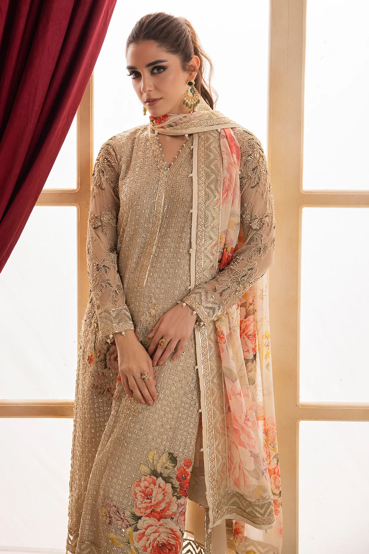 Pakistani Suits 3-Pc Unstitched Premium Luxury Handwork Chiffon with Premium Embroidered Dupatta DJW4-05 Al Libaas