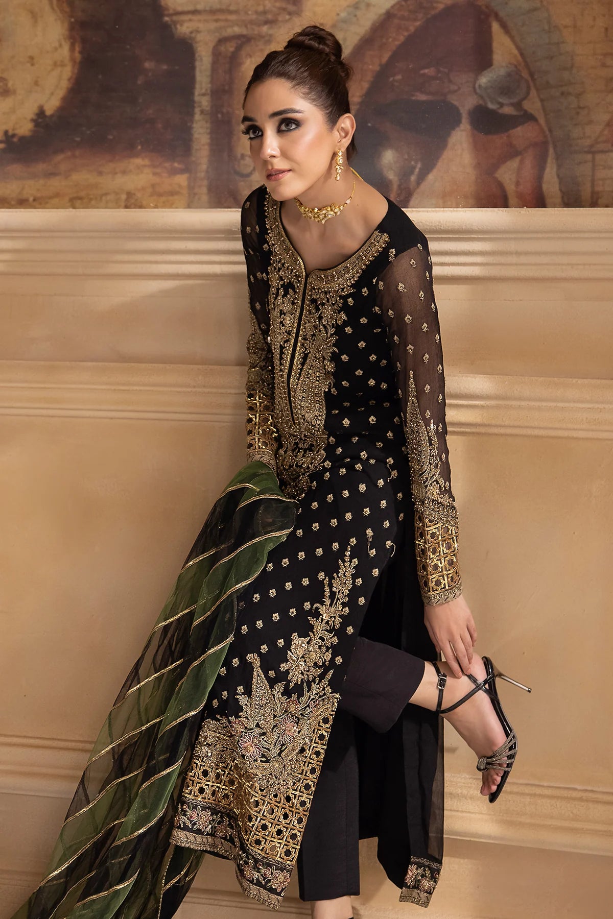 Pakistani Suits 3-Pc Unstitched Premium Luxury Handwork Chiffon with Premium Embroidered Dupatta DJW4-06 Al Libaas