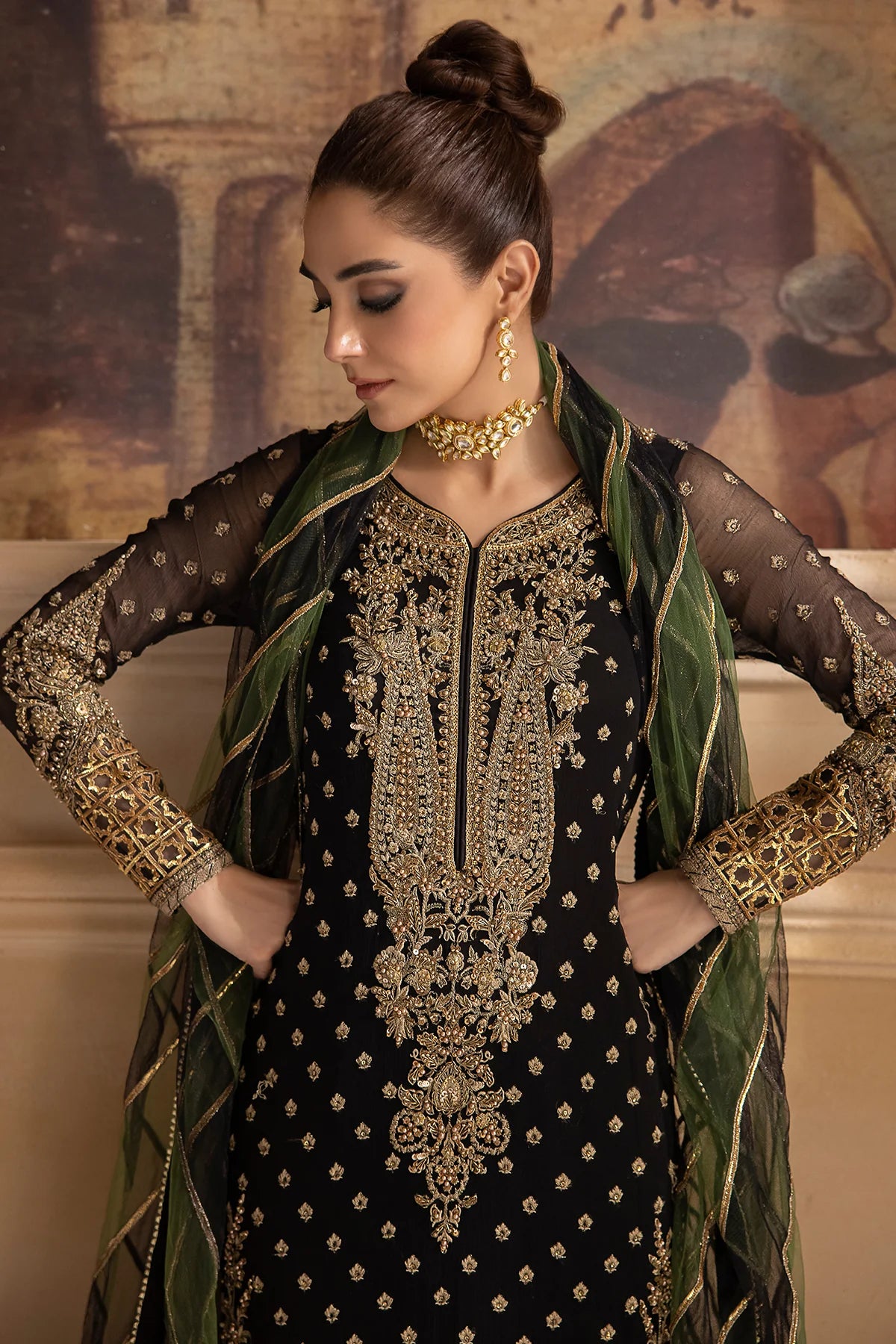 Pakistani Suits 3-Pc Unstitched Premium Luxury Handwork Chiffon with Premium Embroidered Dupatta DJW4-06 Al Libaas