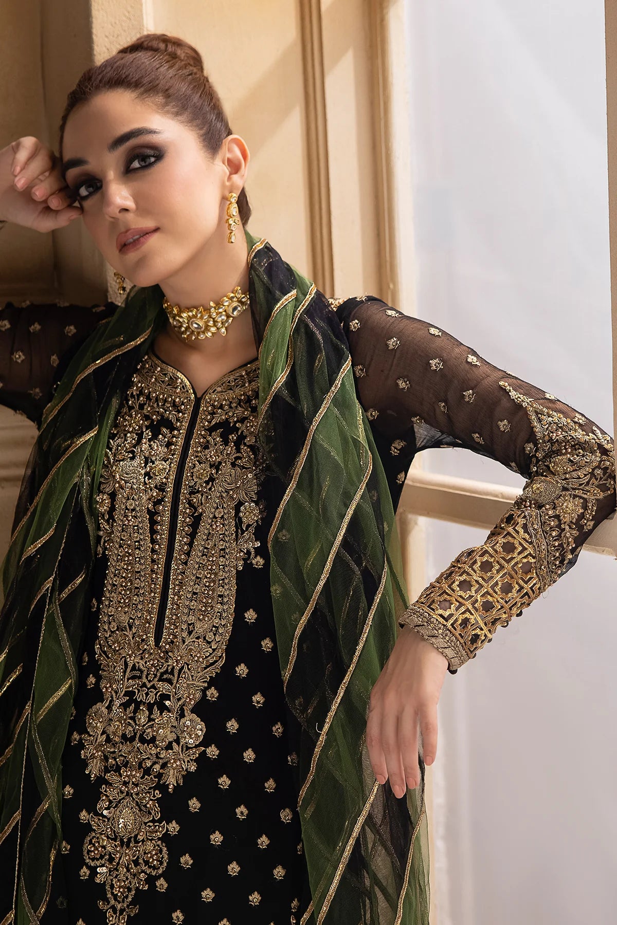 Pakistani Suits 3-Pc Unstitched Premium Luxury Handwork Chiffon with Premium Embroidered Dupatta DJW4-06 Al Libaas