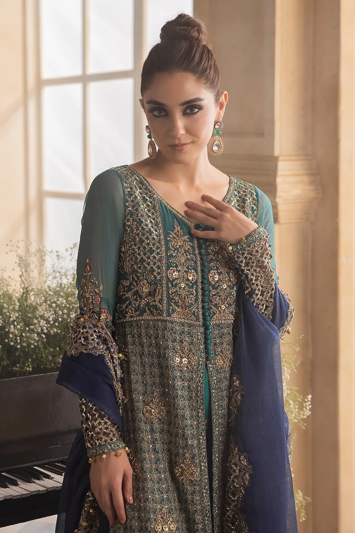 Pakistani Suits 3-Pc Unstitched Premium Luxury Handwork Chiffon with Premium Embroidered Dupatta DJW4-07 Al Libaas