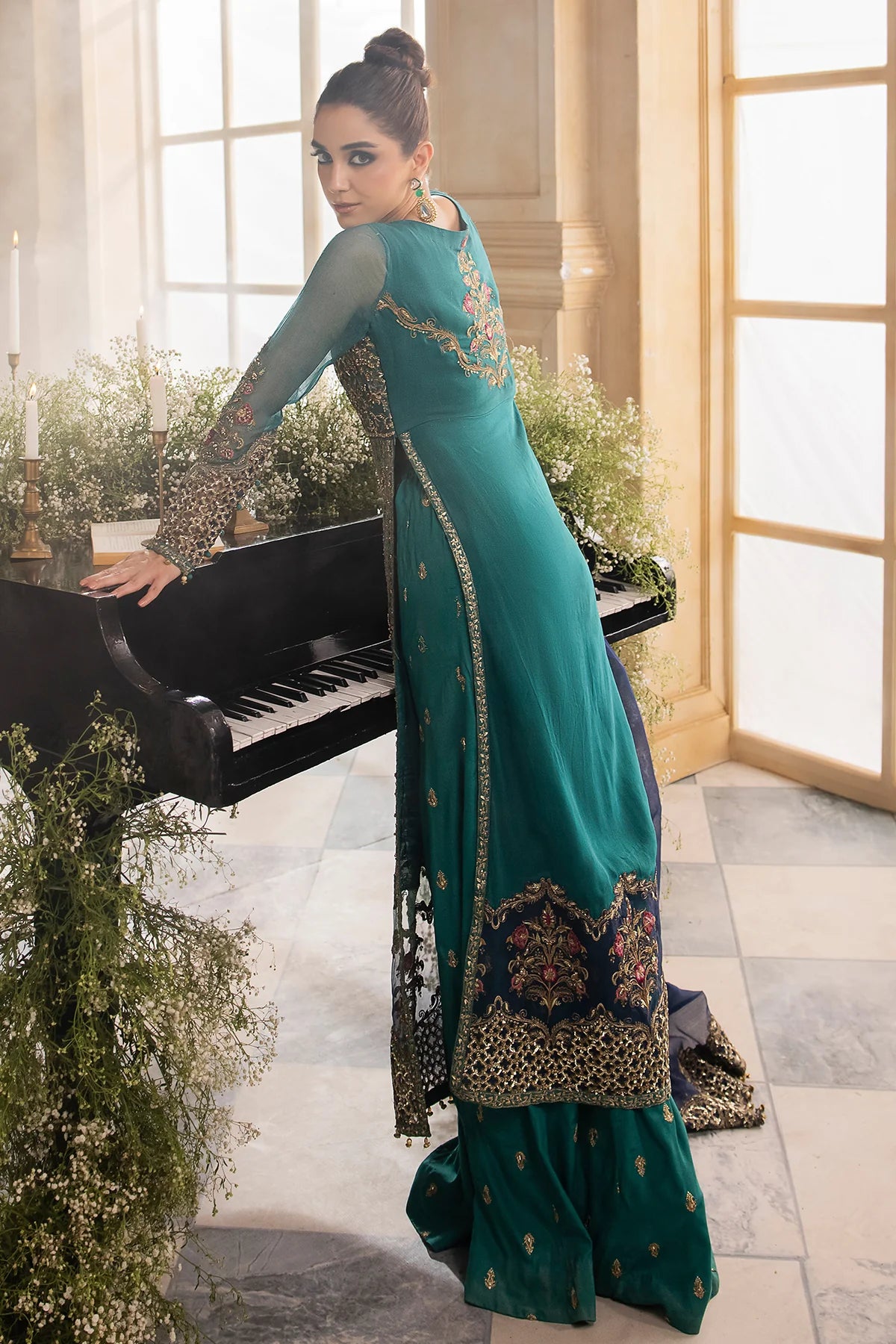 Pakistani Suits 3-Pc Unstitched Premium Luxury Handwork Chiffon with Premium Embroidered Dupatta DJW4-07 Al Libaas