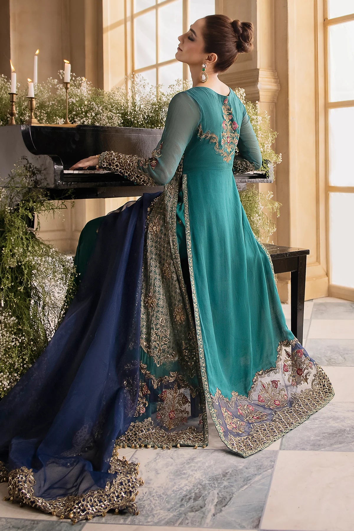 Pakistani Suits 3-Pc Unstitched Premium Luxury Handwork Chiffon with Premium Embroidered Dupatta DJW4-07 Al Libaas