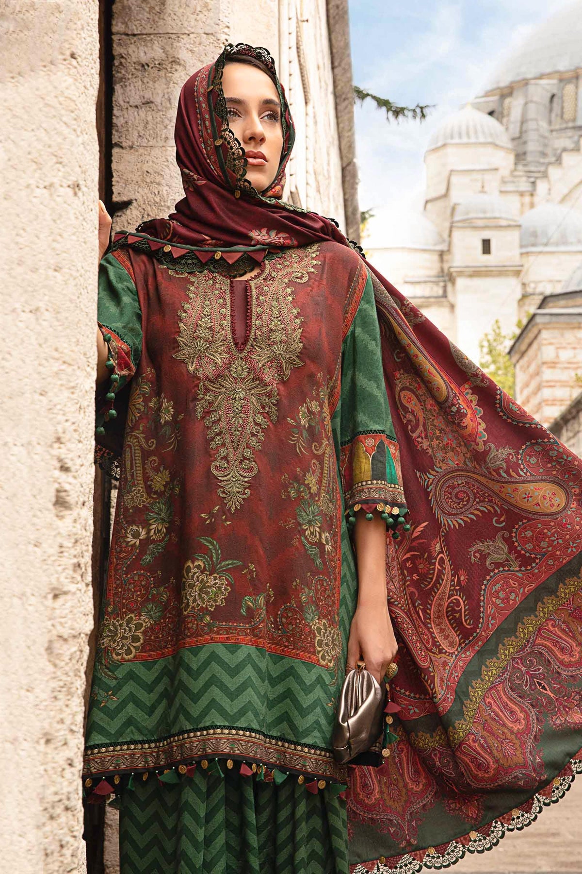 Pakistani Suits 3 Piece Unstitched Printed Linen Suit | MPT-2305-B Al Libaas