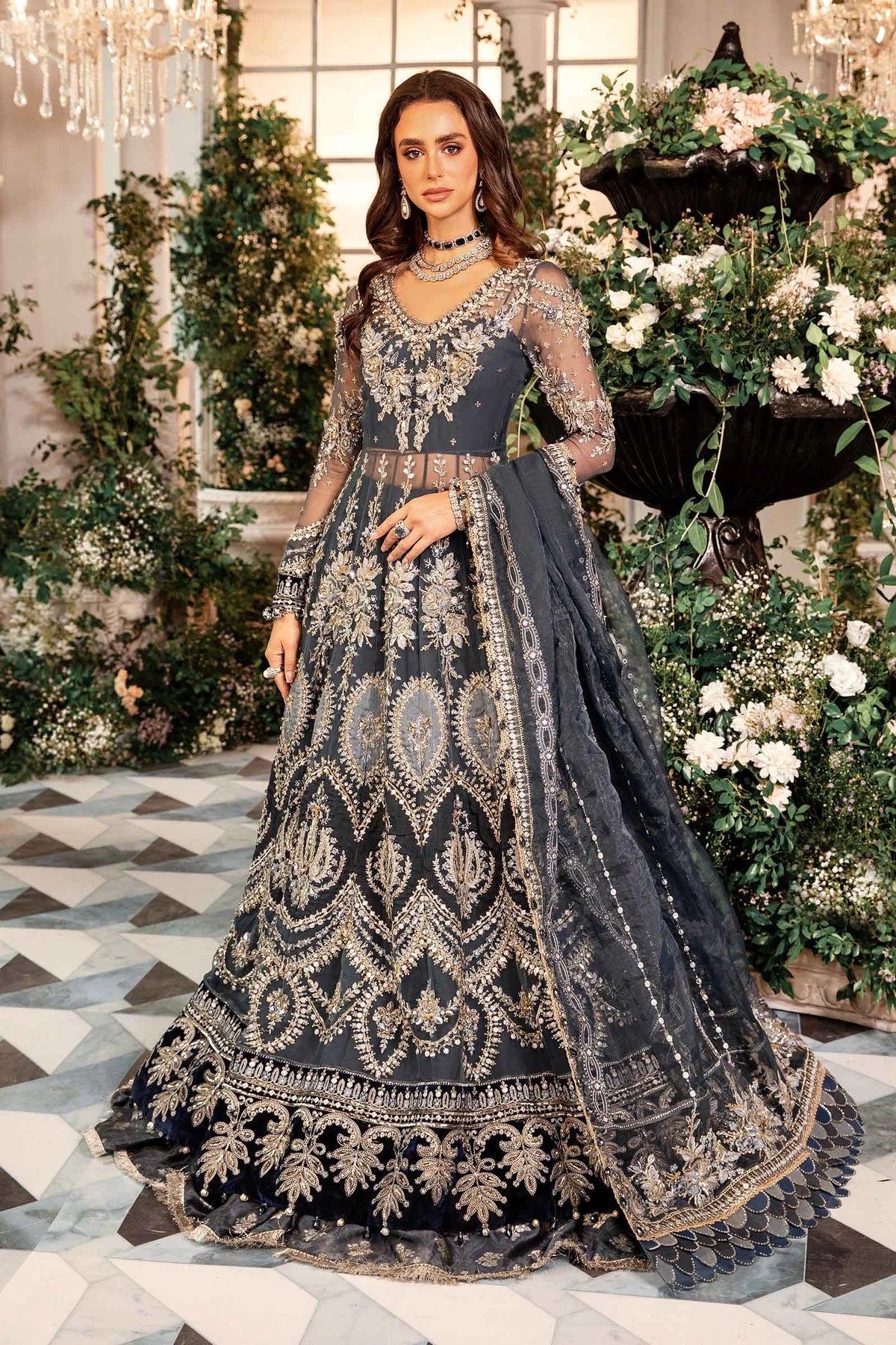 Pakistani Suits 3 Piece Unstitched Embroidered Organza Suit | BD-2901 Al Libaas