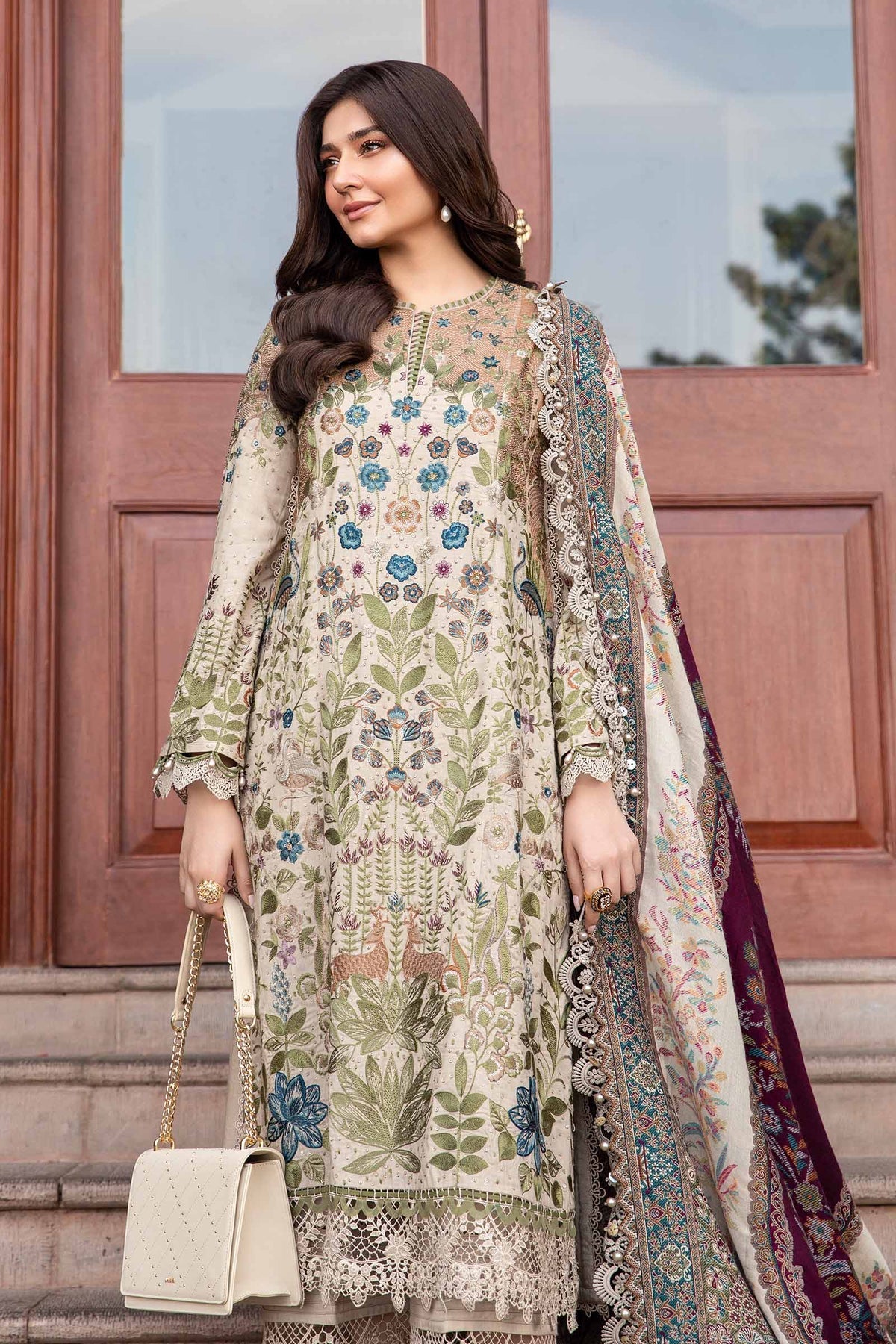 Pakistani Suits 3 Piece Unstitched Embroidered Linen Suit | DL-1211 Al Libaas