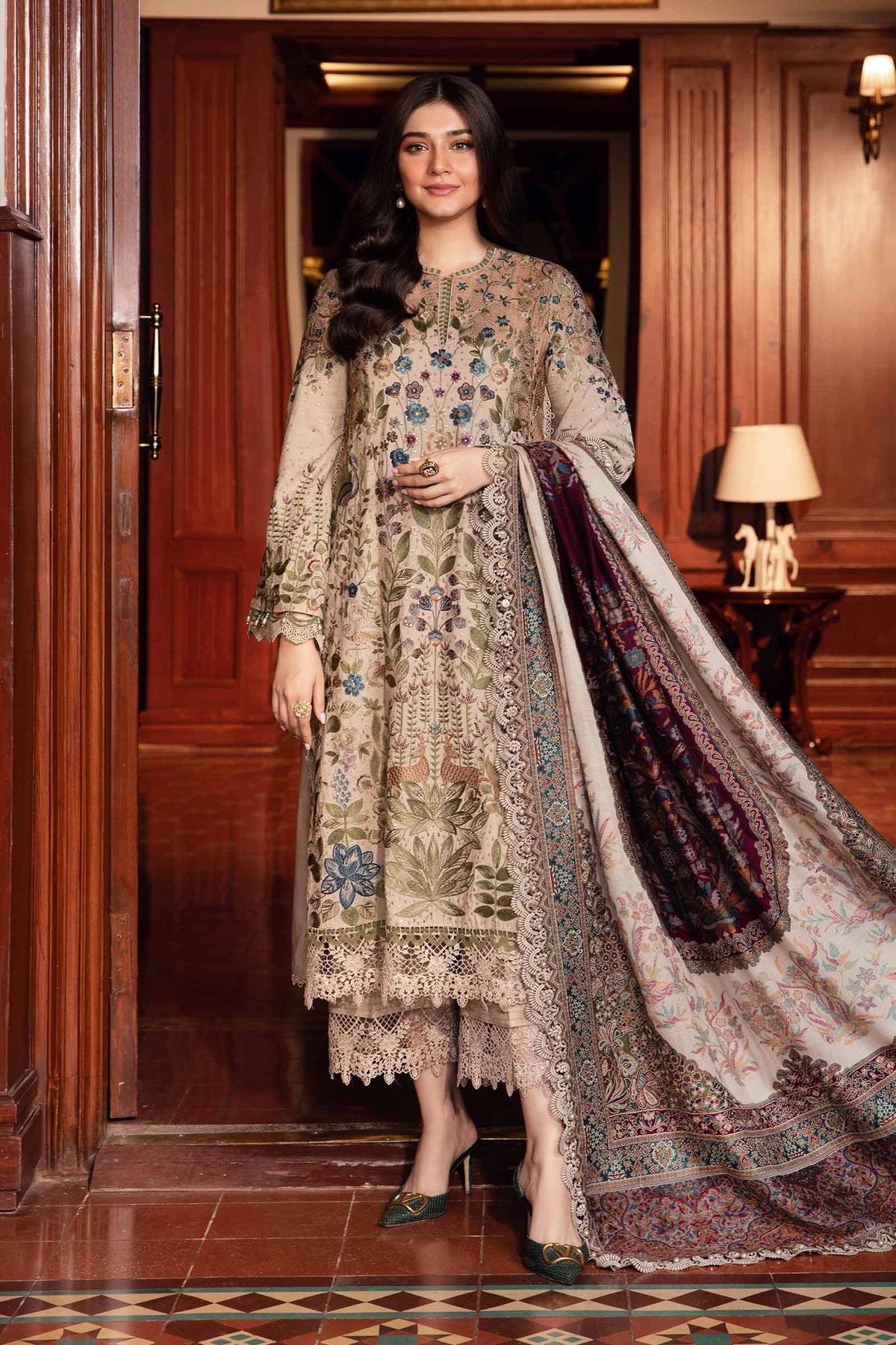 Pakistani Suits 3 Piece Unstitched Embroidered Linen Suit | DL-1211 Al Libaas