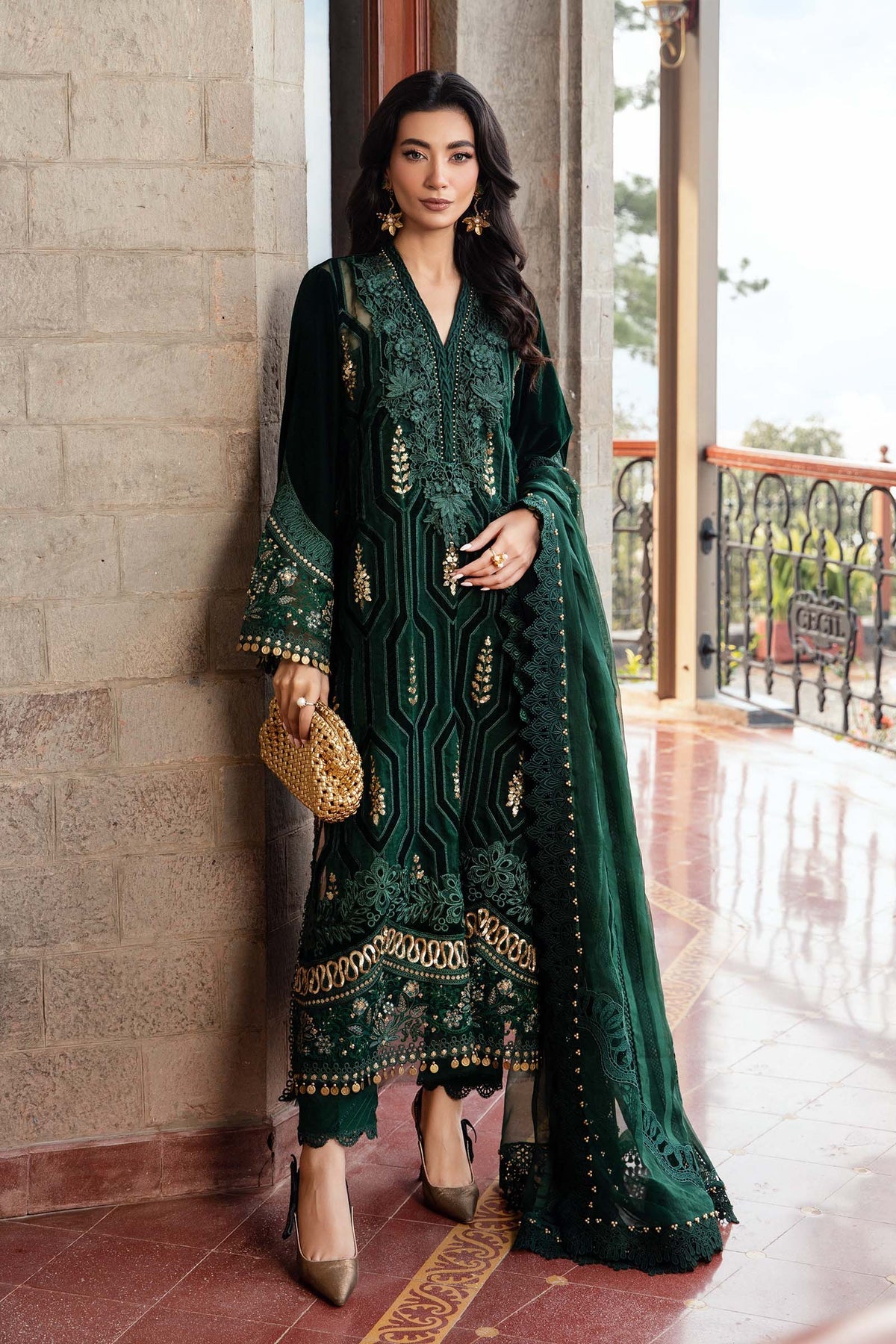 Pakistani Suits 3 Piece Unstitched Embroidered Velvet Suit | DL-1212 Al Libaas