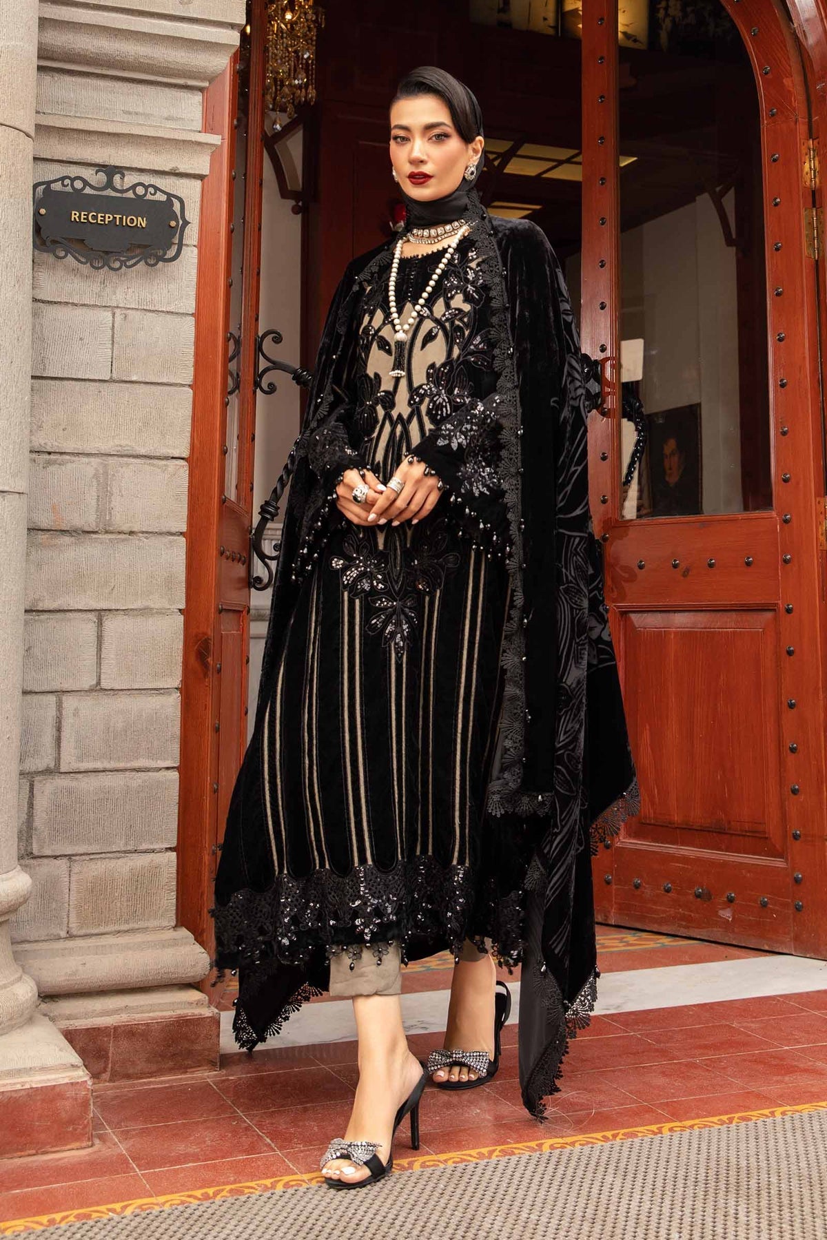 Pakistani Suits 3 Piece Unstitched Embroidered Velvet Suit | DL-1205 Al Libaas