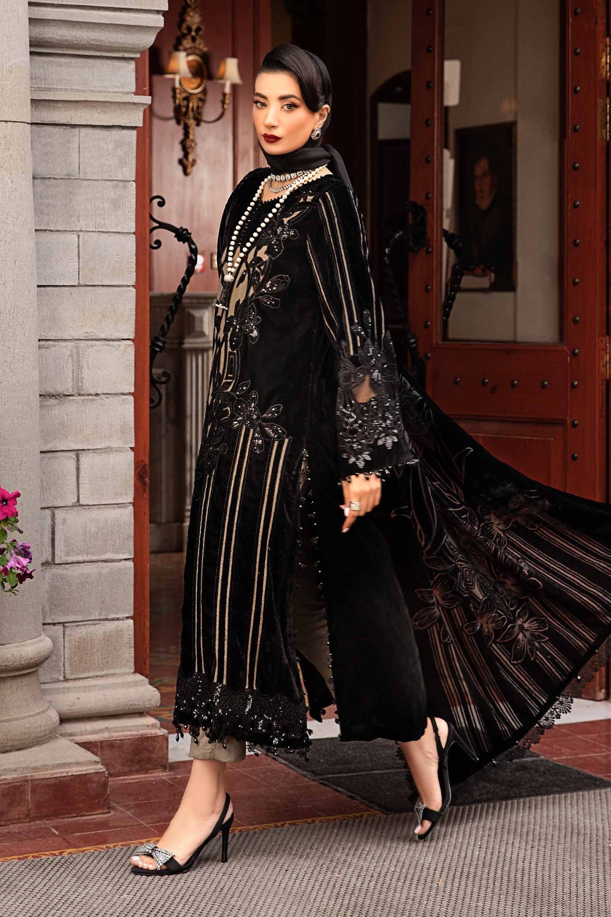 Pakistani Suits 3 Piece Unstitched Embroidered Velvet Suit | DL-1205 Al Libaas