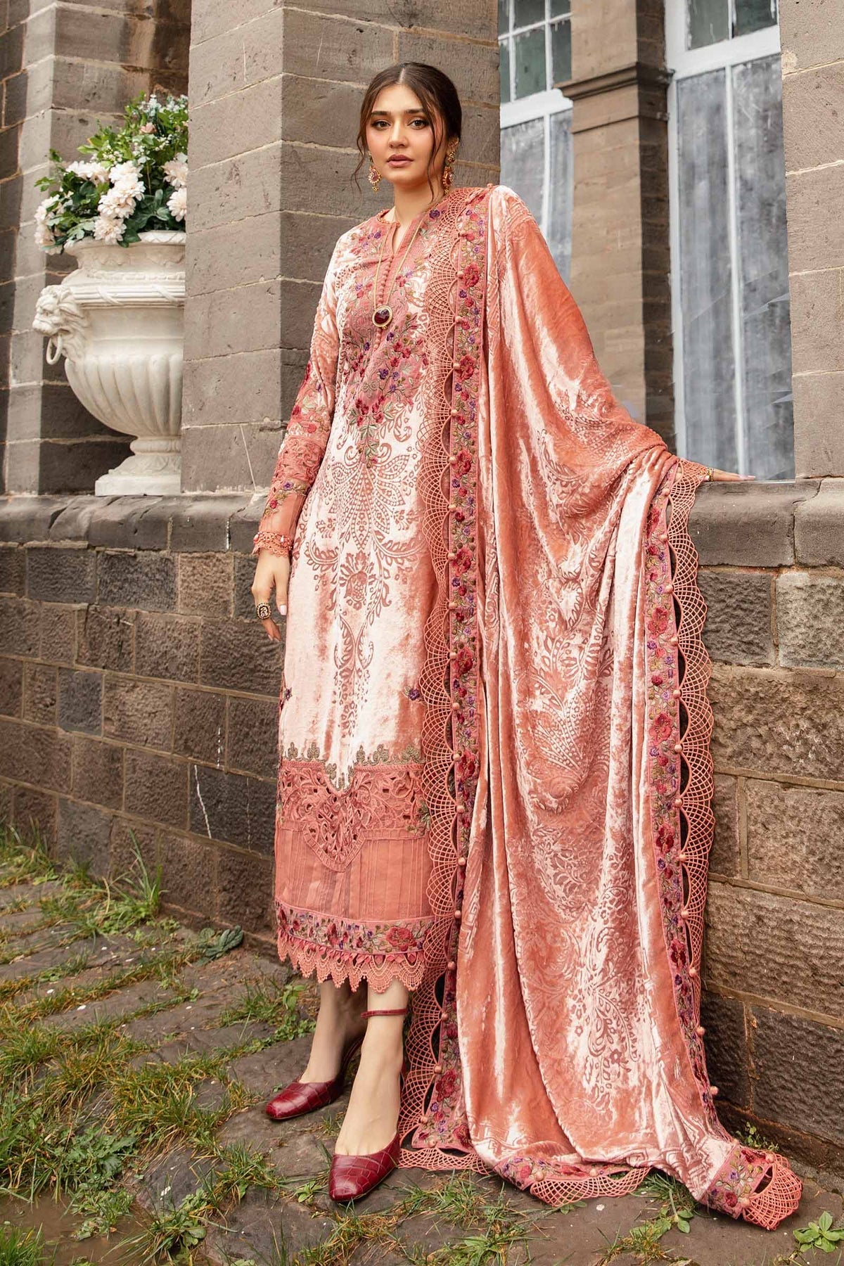 Pakistani Suits 3 Piece Unstitched Embroidered Palachi Suit | DL-1206 Al Libaas