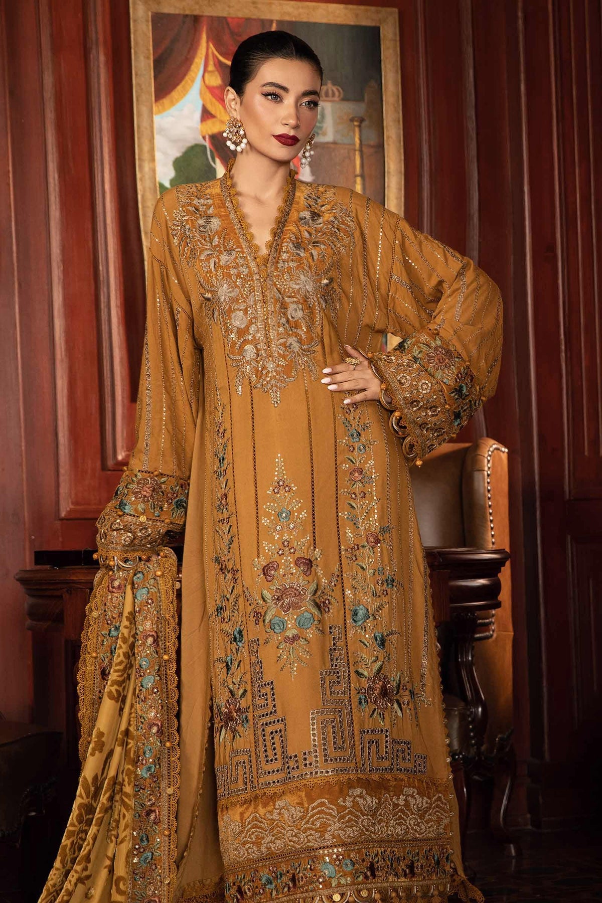 Pakistani Suits 3 Piece Unstitched Embroidered Twill Linen Suit | DL-1207 Al Libaas