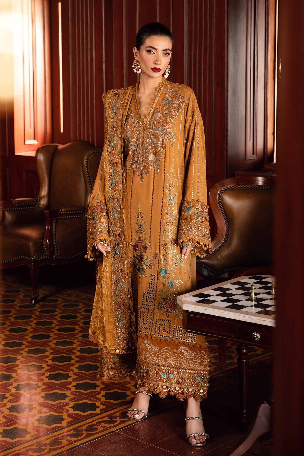 Pakistani Suits 3 Piece Unstitched Embroidered Twill Linen Suit | DL-1207 Al Libaas