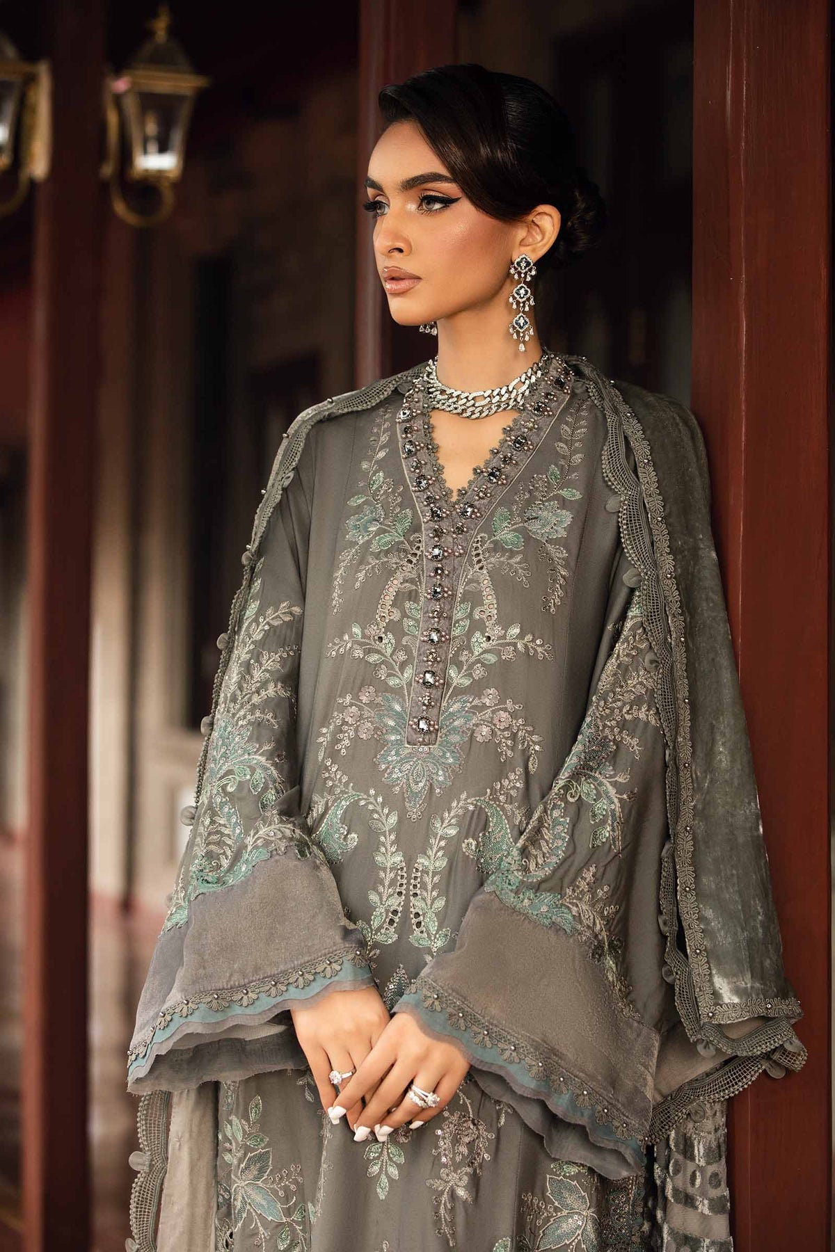 Pakistani Suits 3 Piece Unstitched Embroidered Velvet Suit | DL-1209 Al Libaas