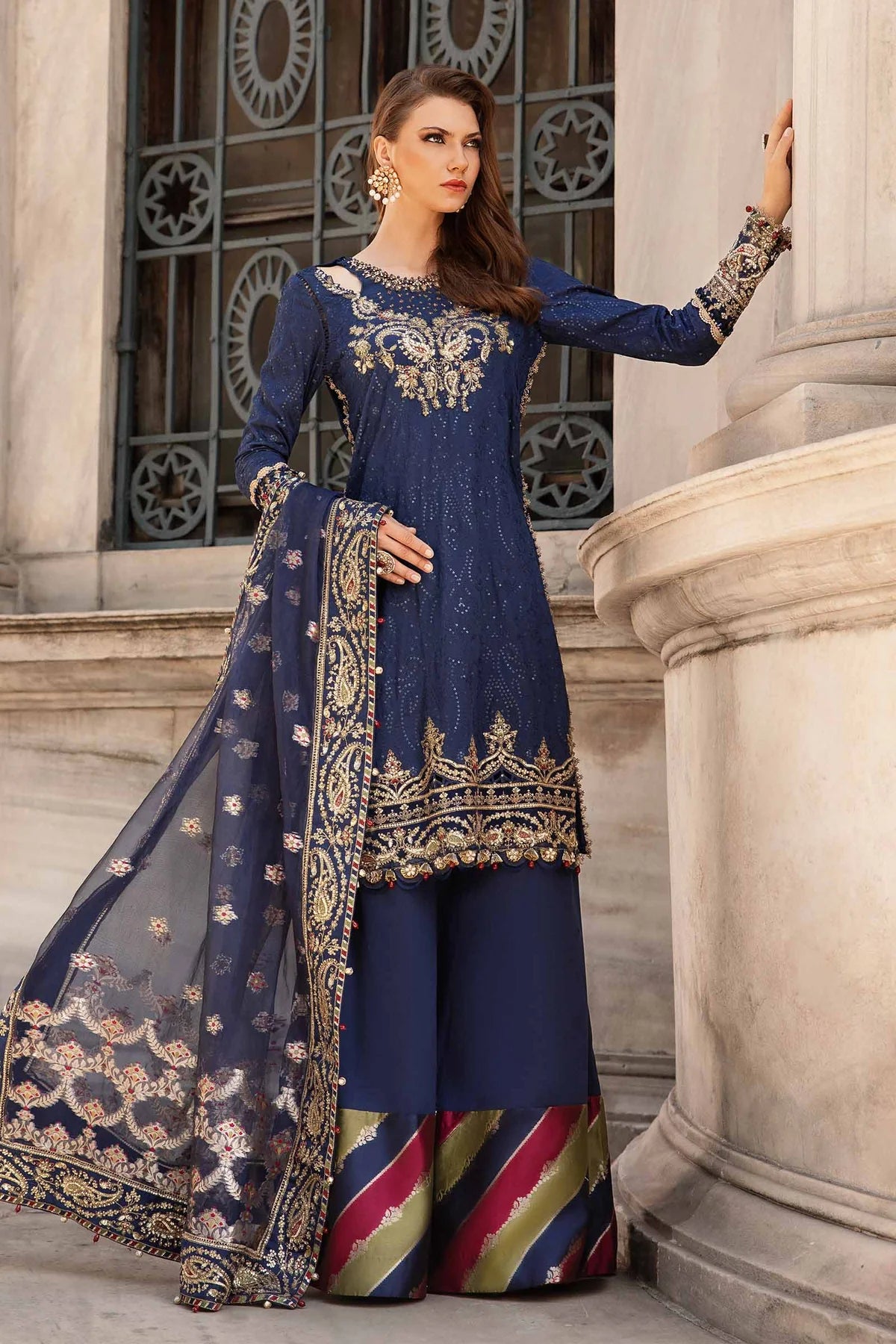 Pakistani Suits Unstitched Embroidered Cotton Satin Suit | CST-804 Al Libaas