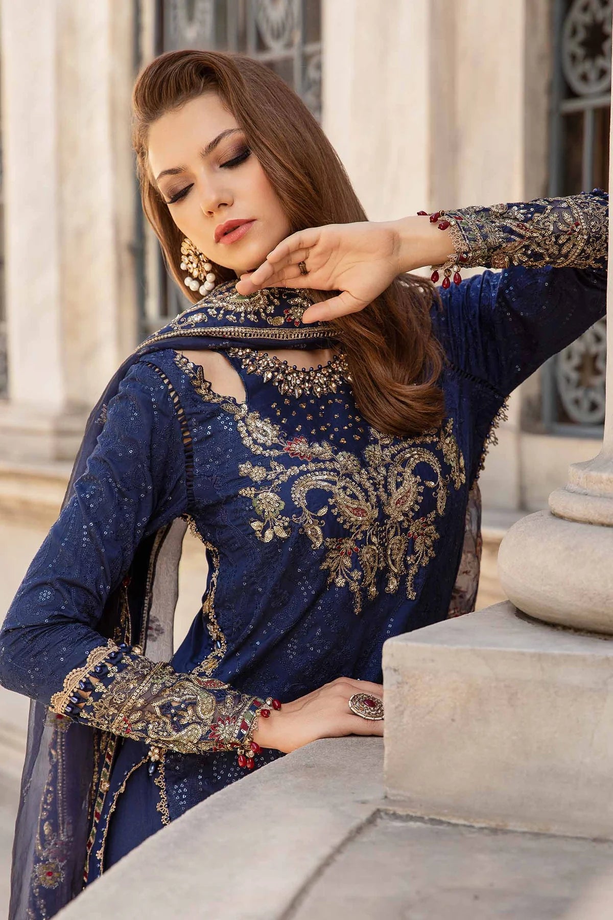 Pakistani Suits Unstitched Embroidered Cotton Satin Suit | CST-804 Al Libaas