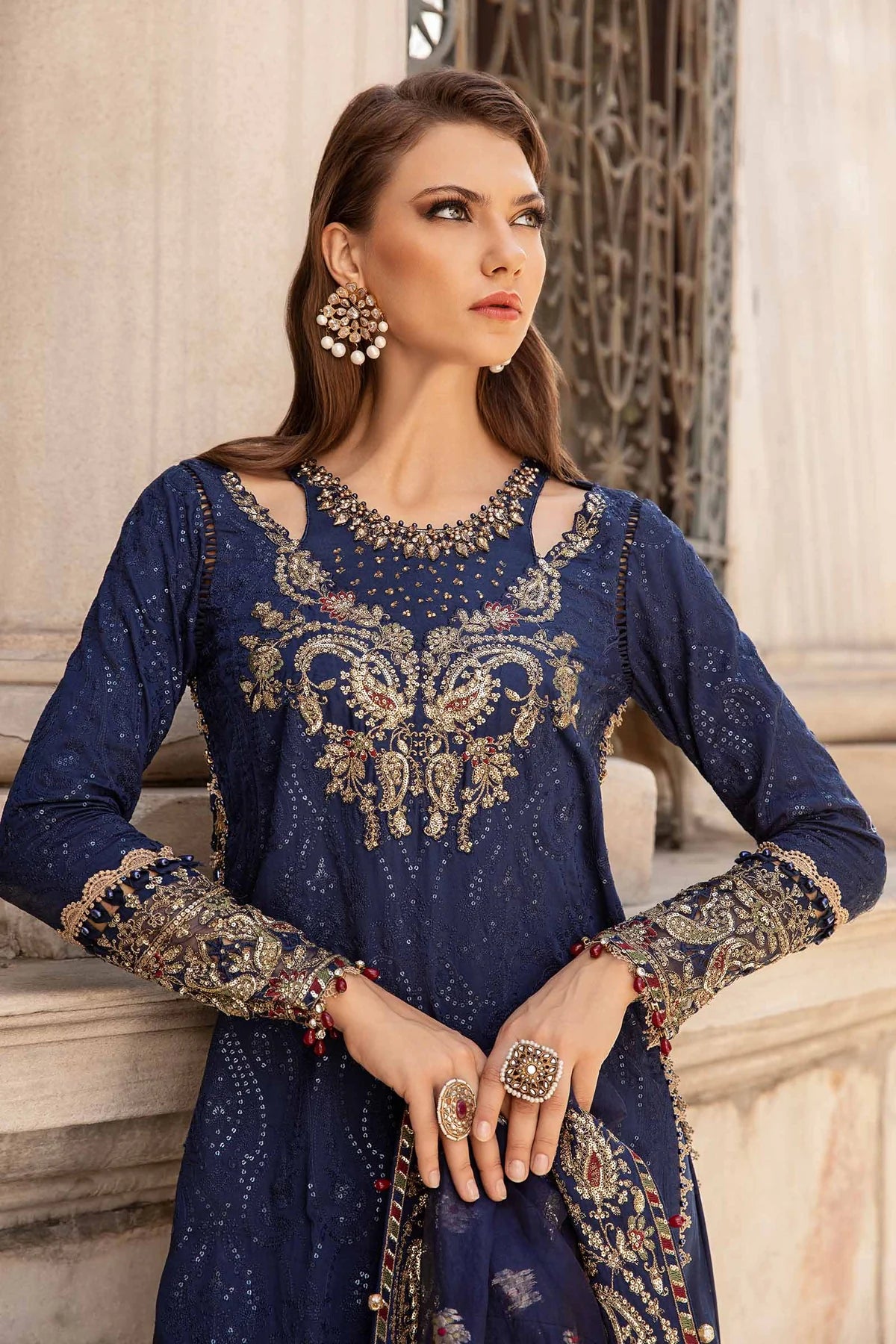 Pakistani Suits Unstitched Embroidered Cotton Satin Suit | CST-804 Al Libaas