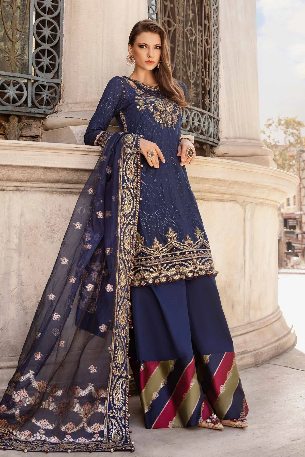 Pakistani Suits Unstitched Embroidered Cotton Satin Suit | CST-804 Al Libaas