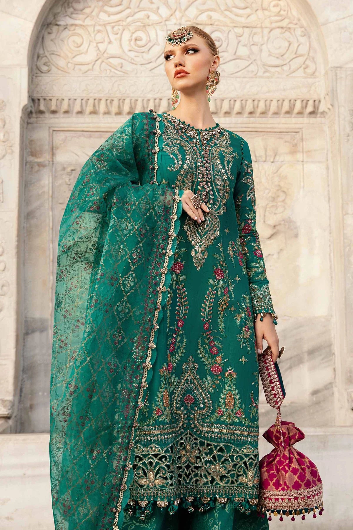 Pakistani Suits Unstitched Embroidered Cotton Satin Suit | CST-805 Al Libaas