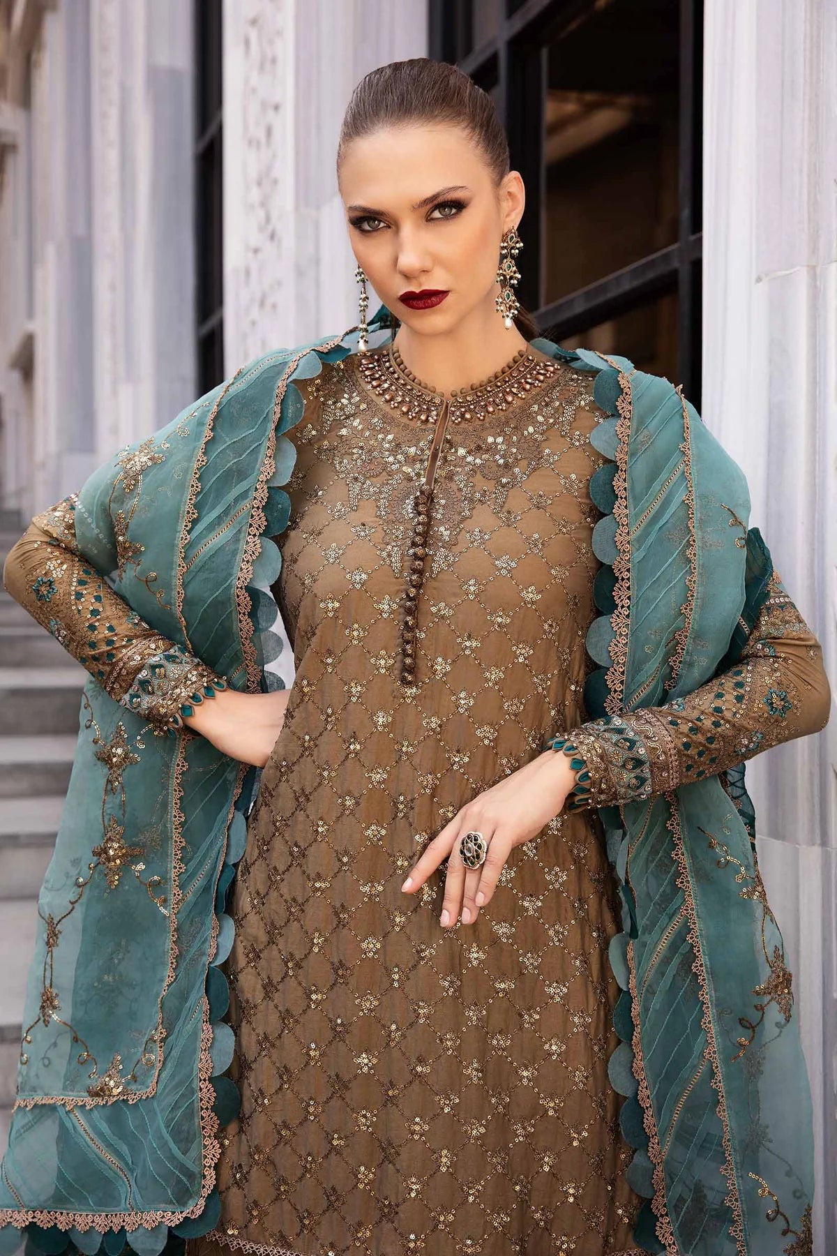 Pakistani Suits Unstitched Embroidered Cotton Satin Suit | CST-808 Al Libaas