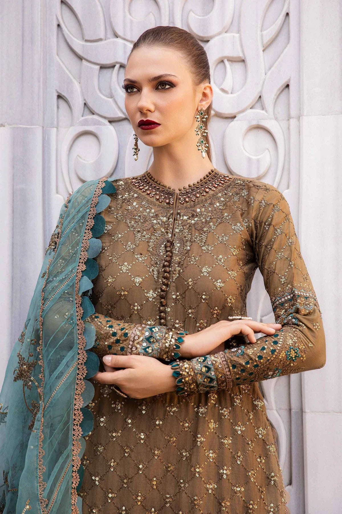 Pakistani Suits Unstitched Embroidered Cotton Satin Suit | CST-808 Al Libaas