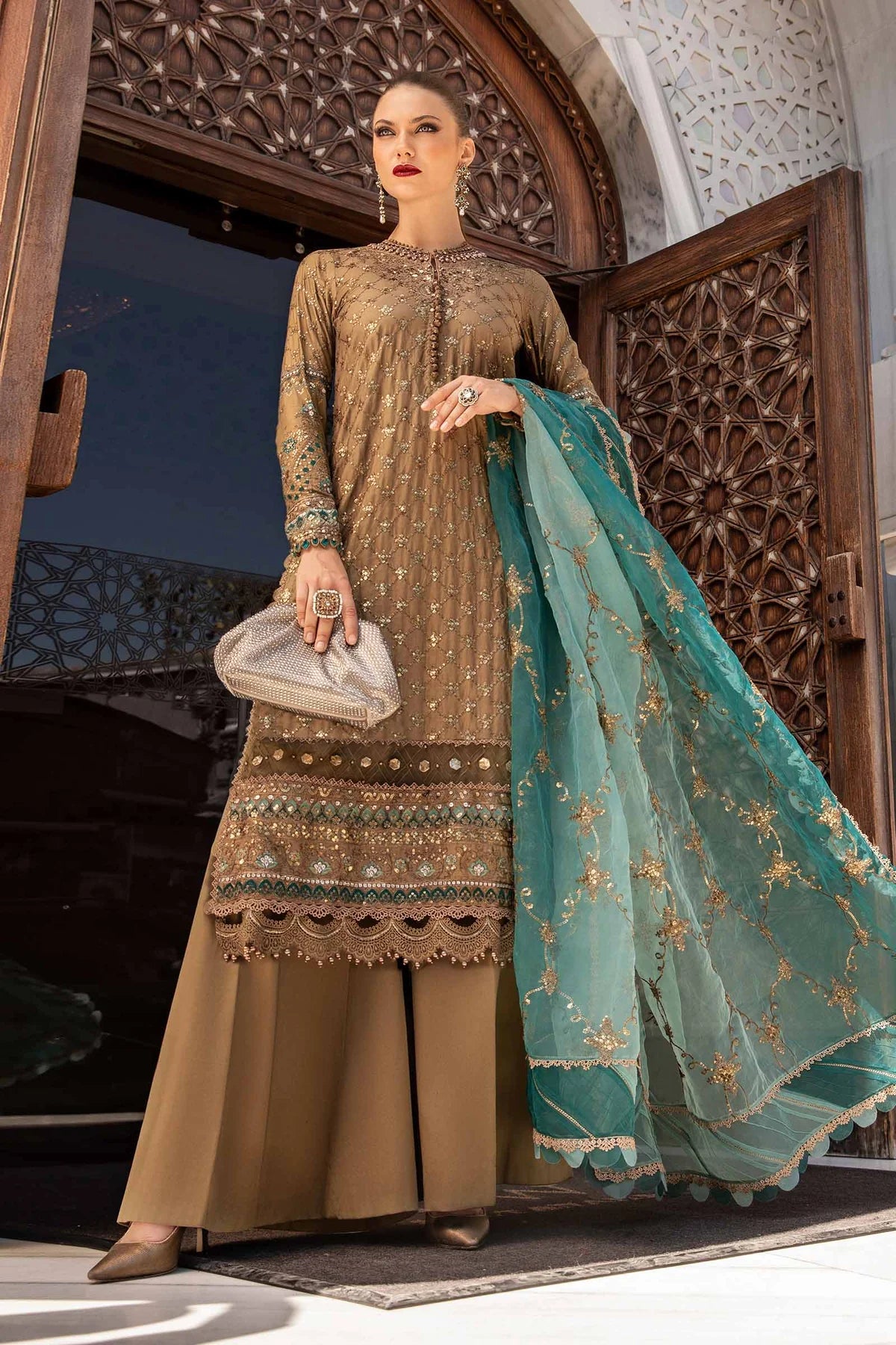 Pakistani Suits Unstitched Embroidered Cotton Satin Suit | CST-808 Al Libaas