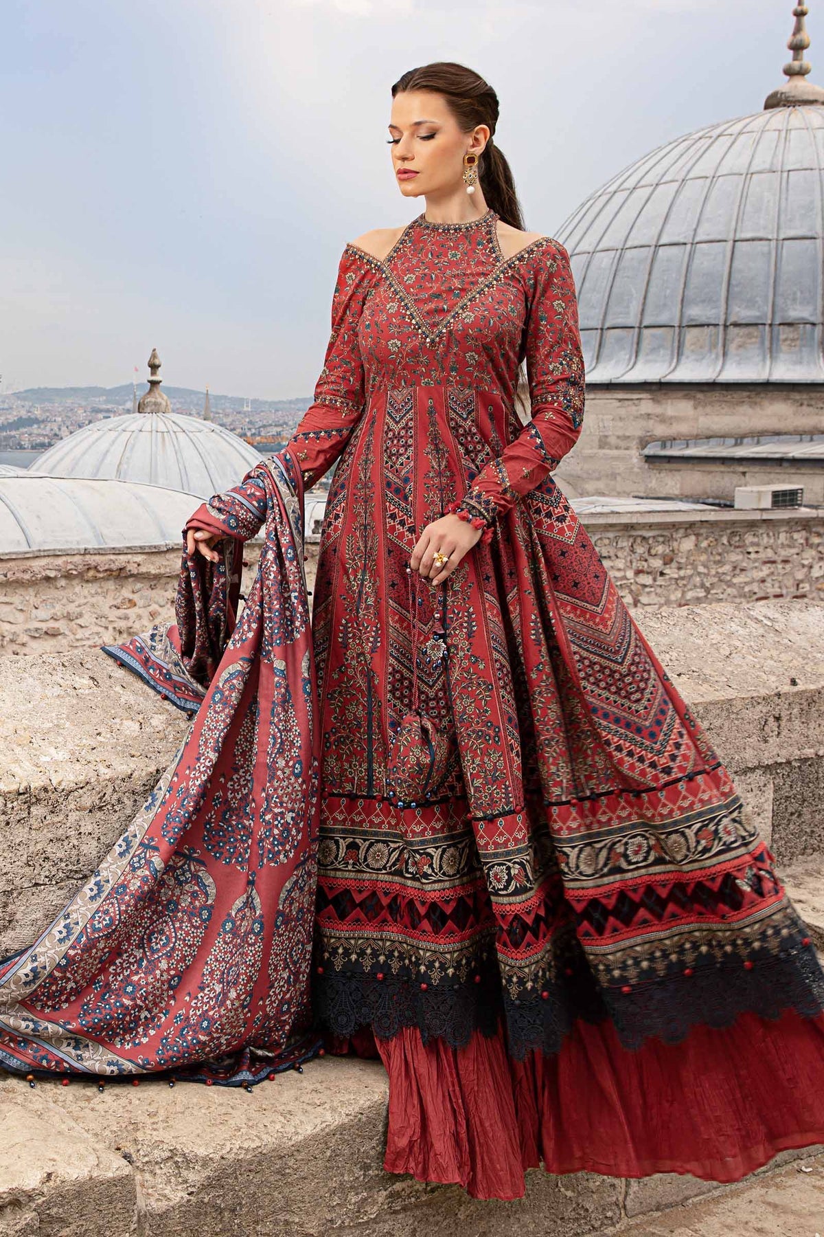 Pakistani Suits Online 3 Piece Unstitched Printed Cambric Suit | MPT - 2302 - B - Al Libaas