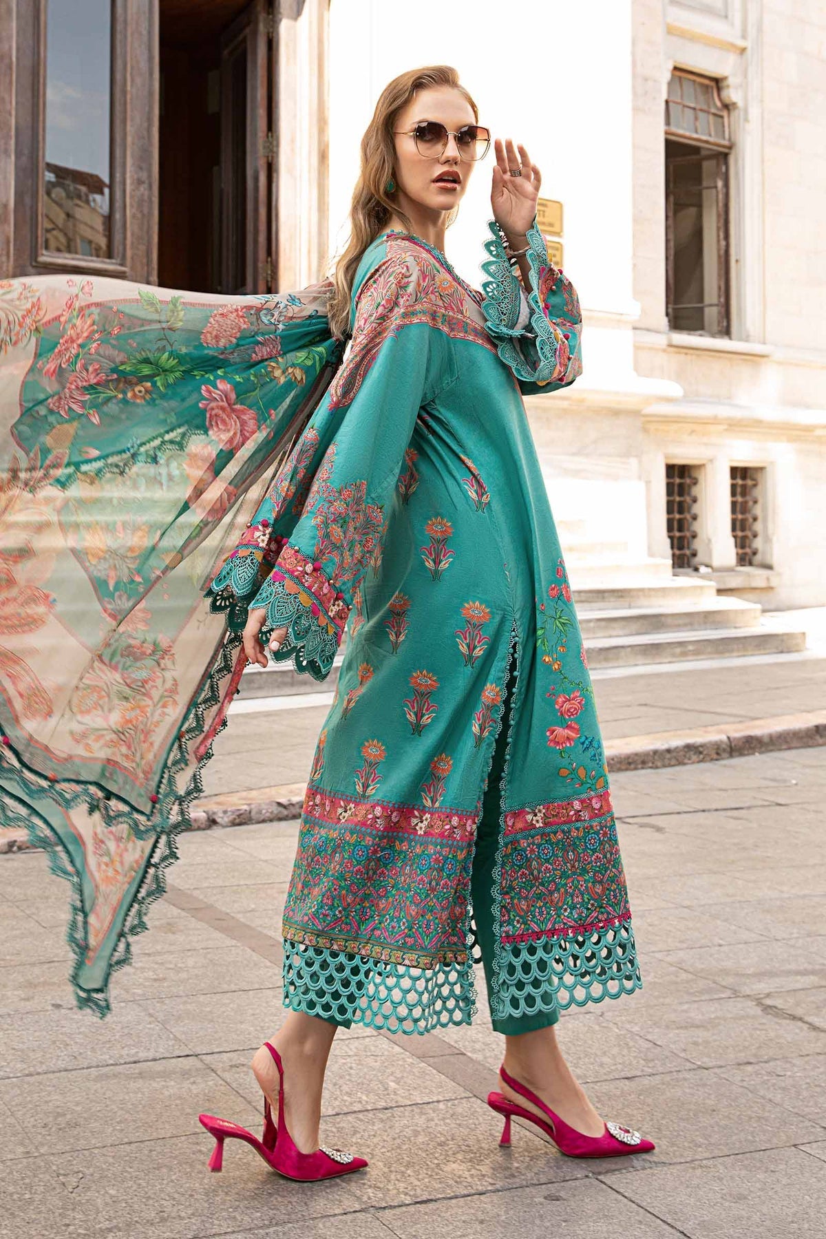 Pakistani Suits Online 3 Piece Unstitched Printed Cambric Suit | MPT - 2304 - A - Al Libaas