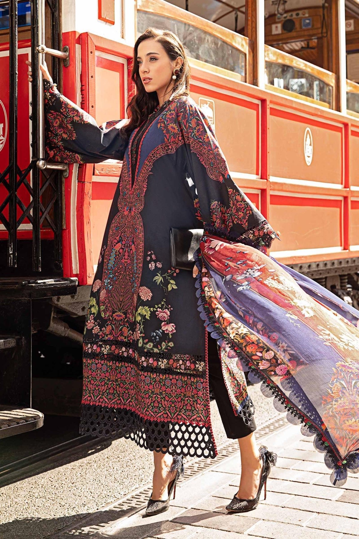 Pakistani Suits Online 3 Piece Unstitched Printed Cambric Suit | MPT - 2304 - B - Al Libaas